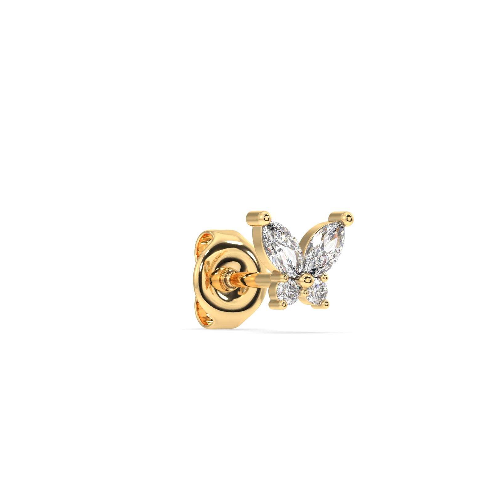 "Gold-Plated Butterfly Studs - Side Profile of Earrings"