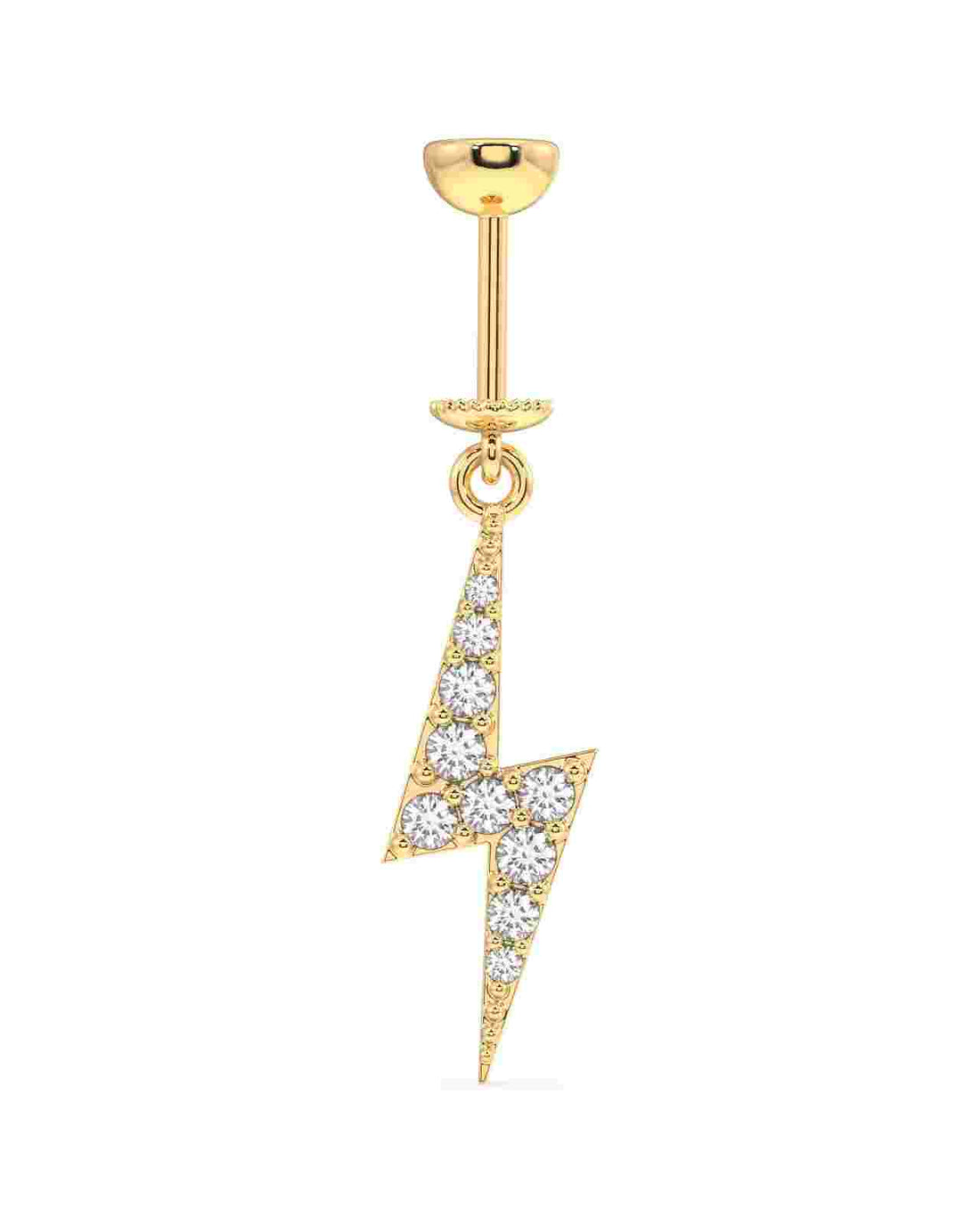 Close-up of Thunder Helix Piercing - Zircon Screw Earrings featuring a gold lightning bolt with embedded zircon stones for a bold look.