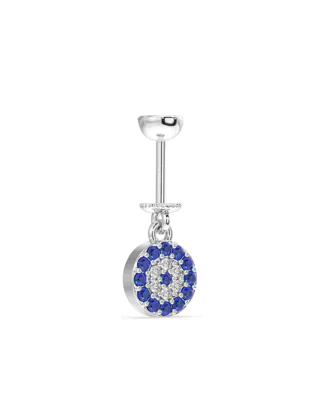 Hamsa Helix Hanging - Turkish Blue Hamsa earring with blue stones and zircon pave in sterling silver, featuring a single drop design.