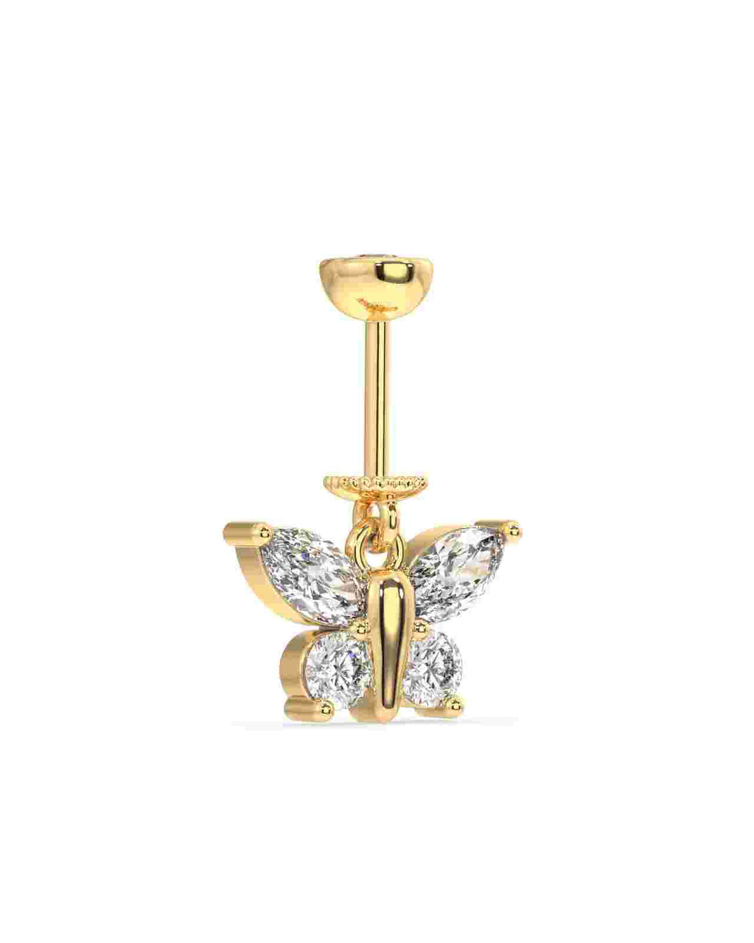 Four Marquise Helix Hanging butterfly piercing earrings in 14k gold with marquise-cut stones, perfect for elegant cartilage styling.