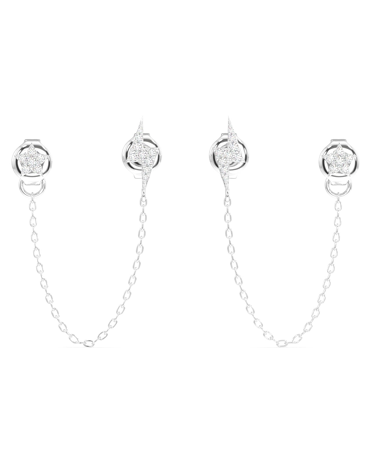 Star and thunder chain connector stud earring - Pair