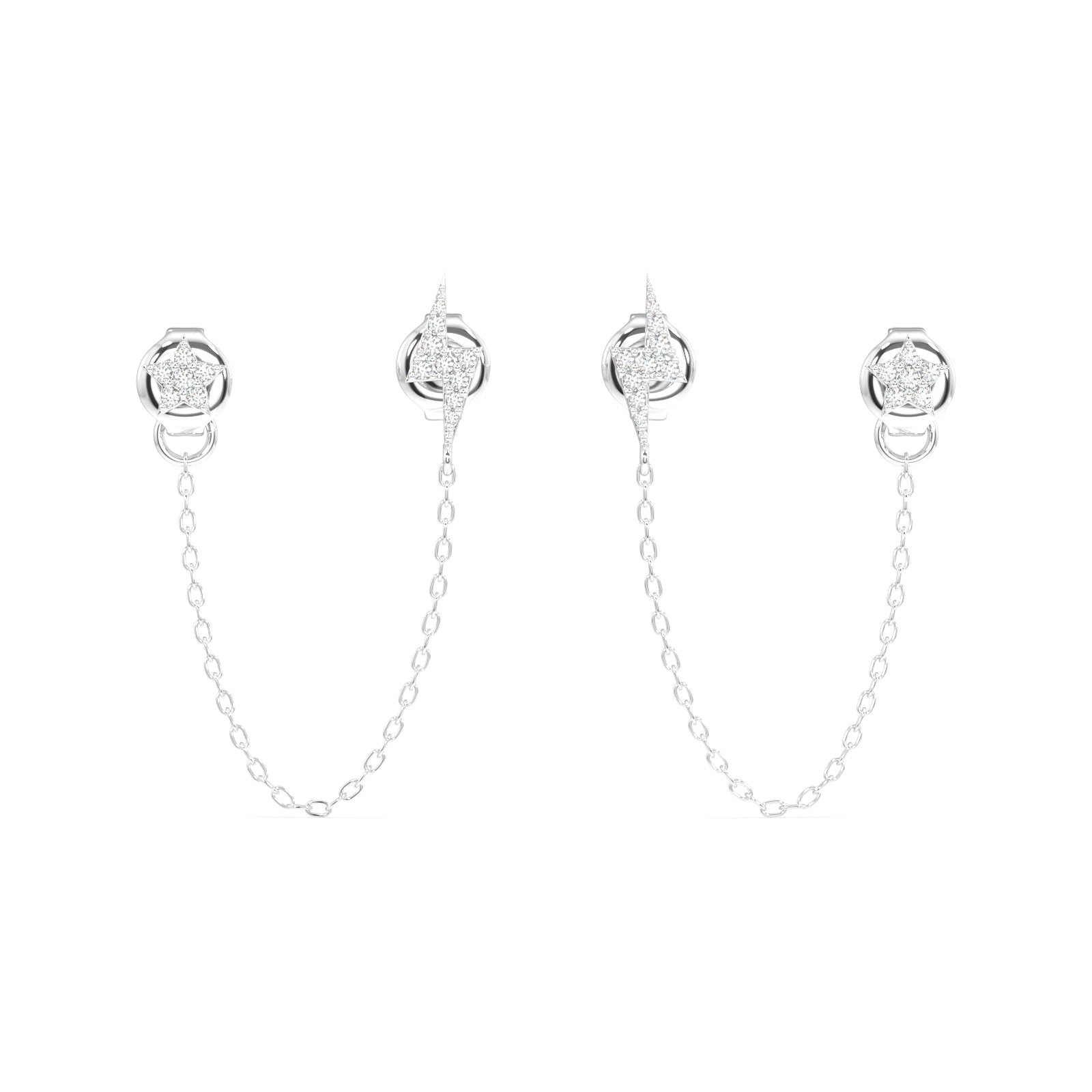Star and thunder chain connector stud earring - Pair