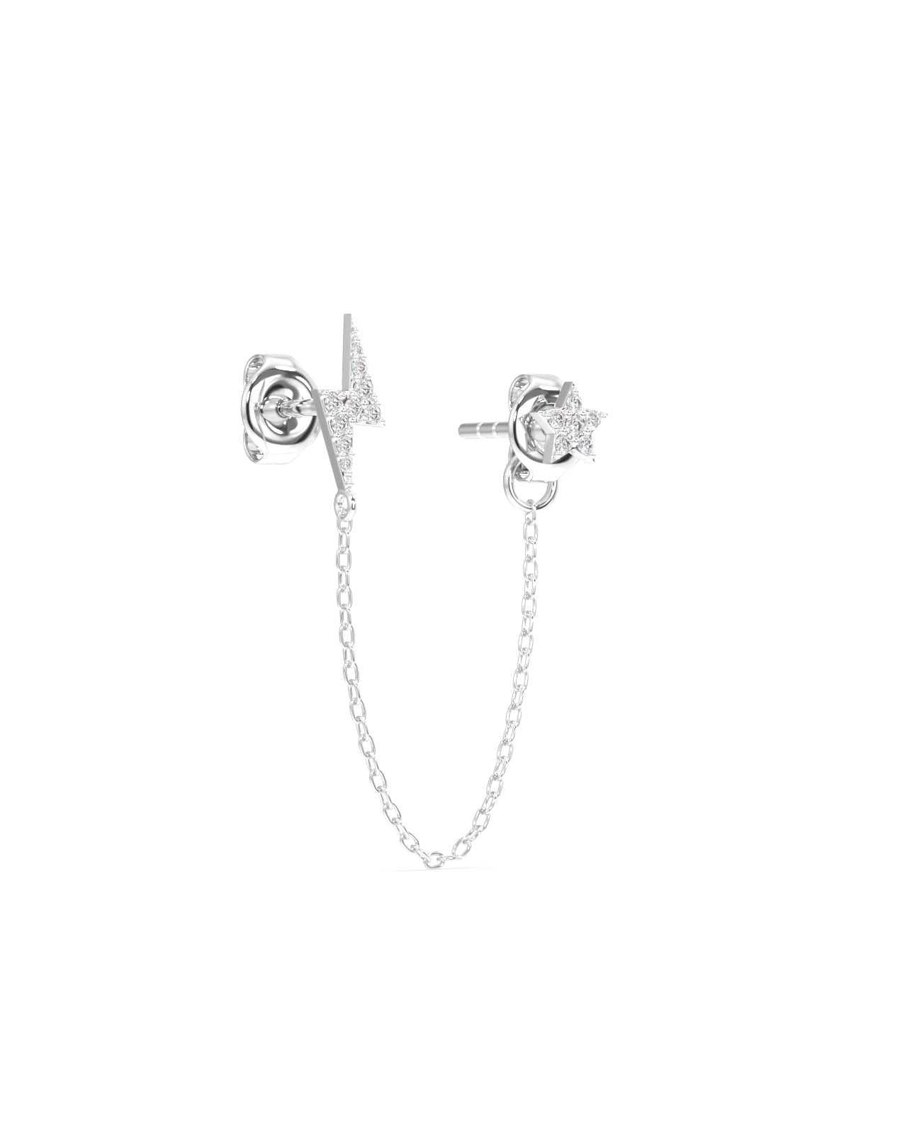 Star and thunder chain connector stud earring - Pair