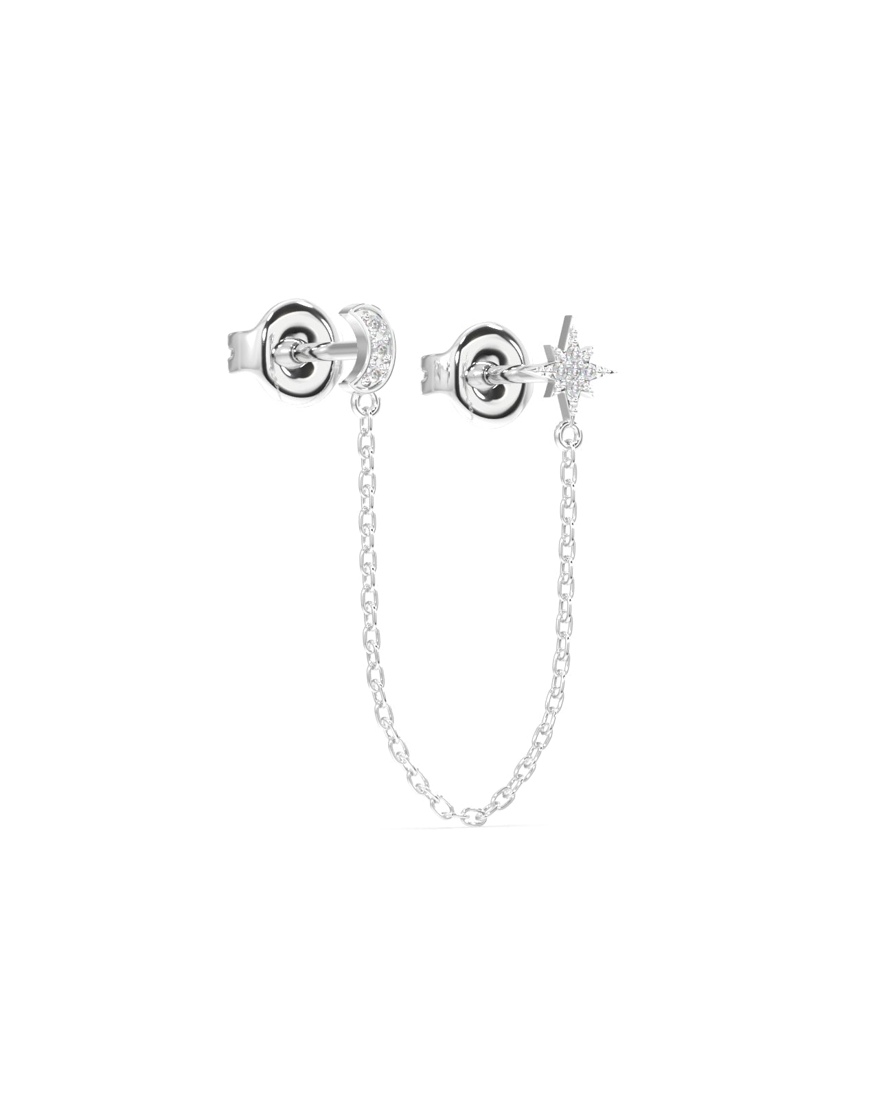 Moon star zirconia chain connector - Pair