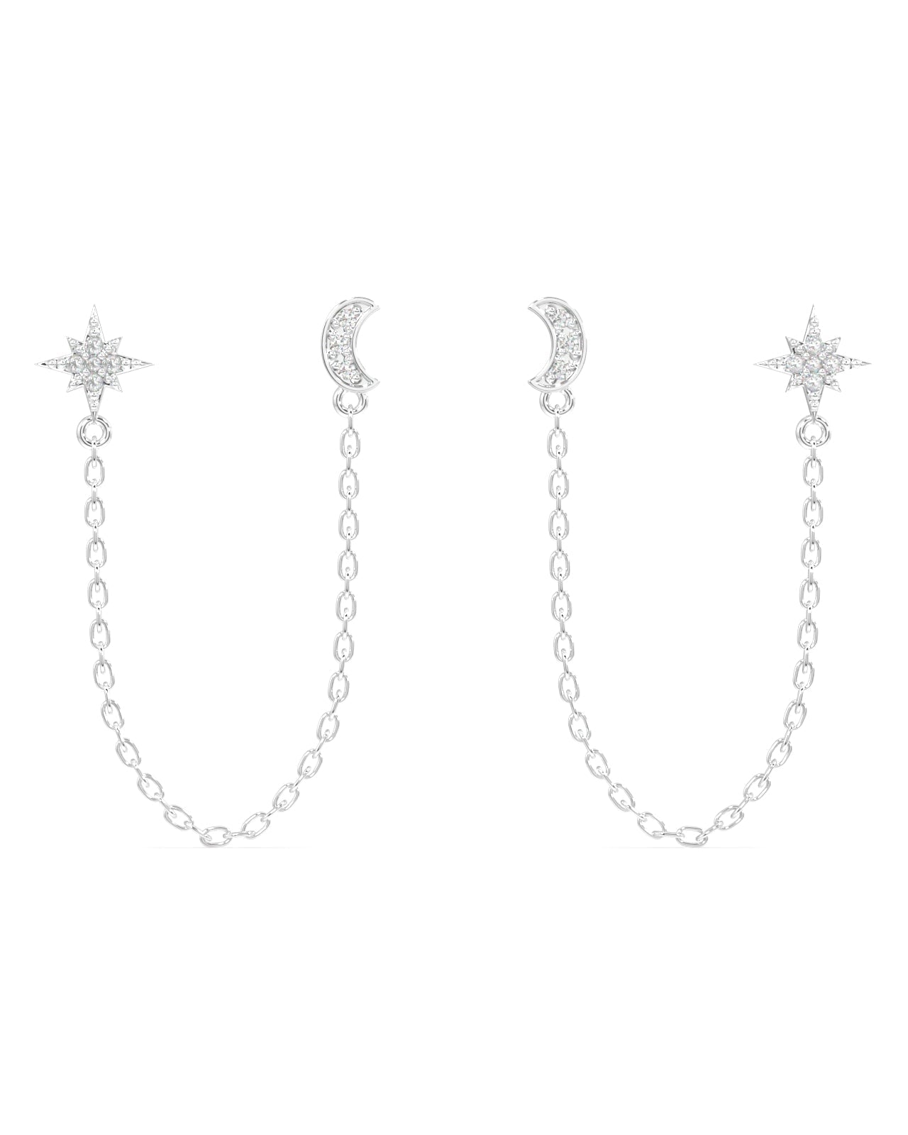 Moon star zirconia chain connector - Pair