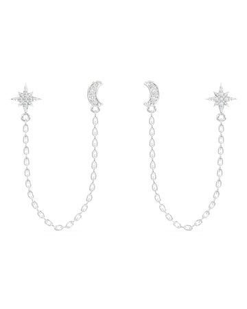 Moon Star Zirconia Connector Chain Earrings