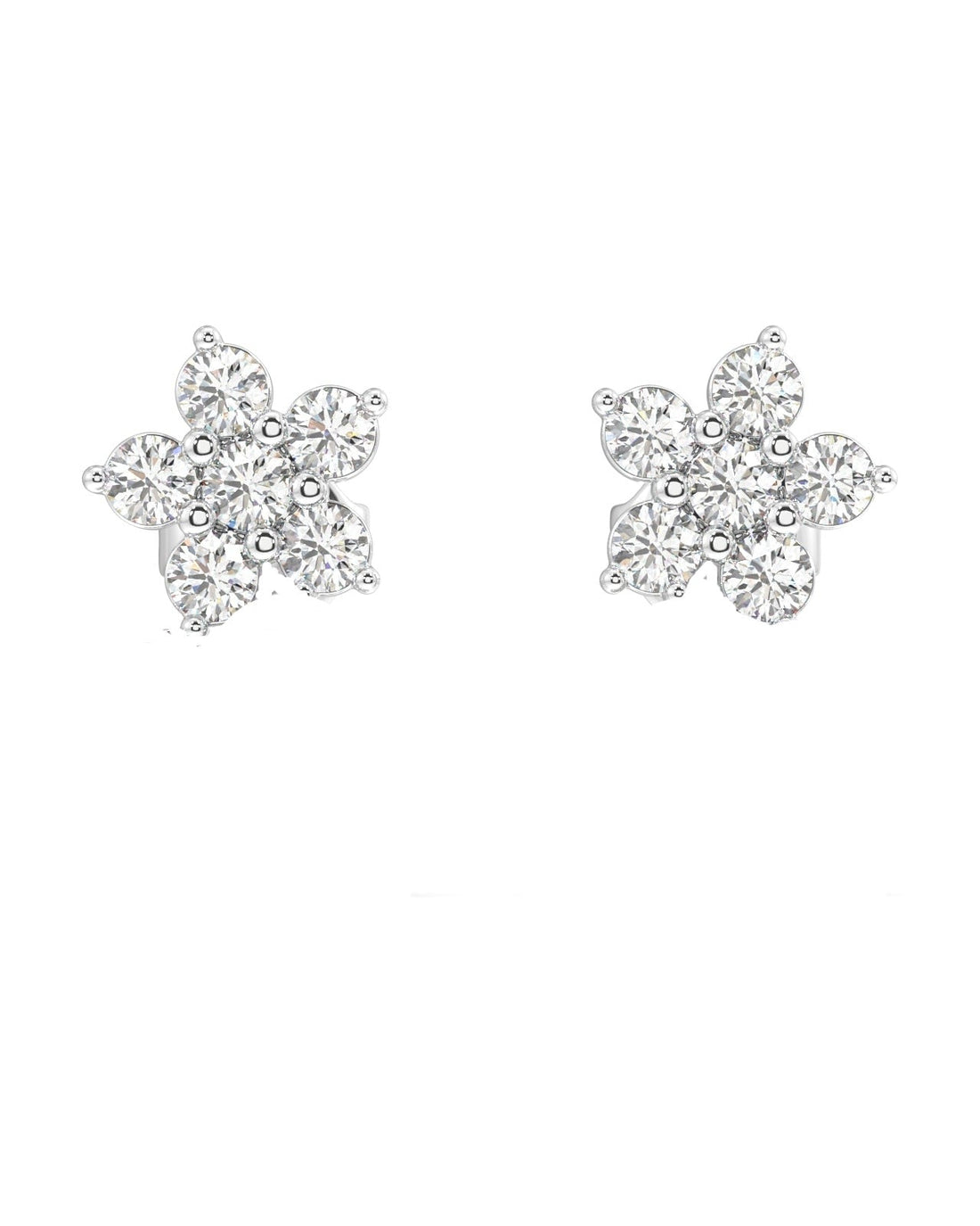 "Front View of Sterling Silver Five-Petal Flower Stud Earrings"