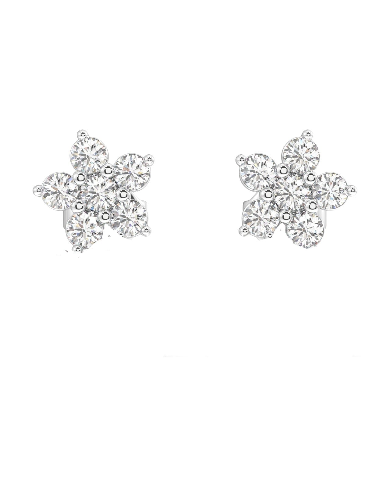 "Front View of Sterling Silver Five-Petal Flower Stud Earrings"