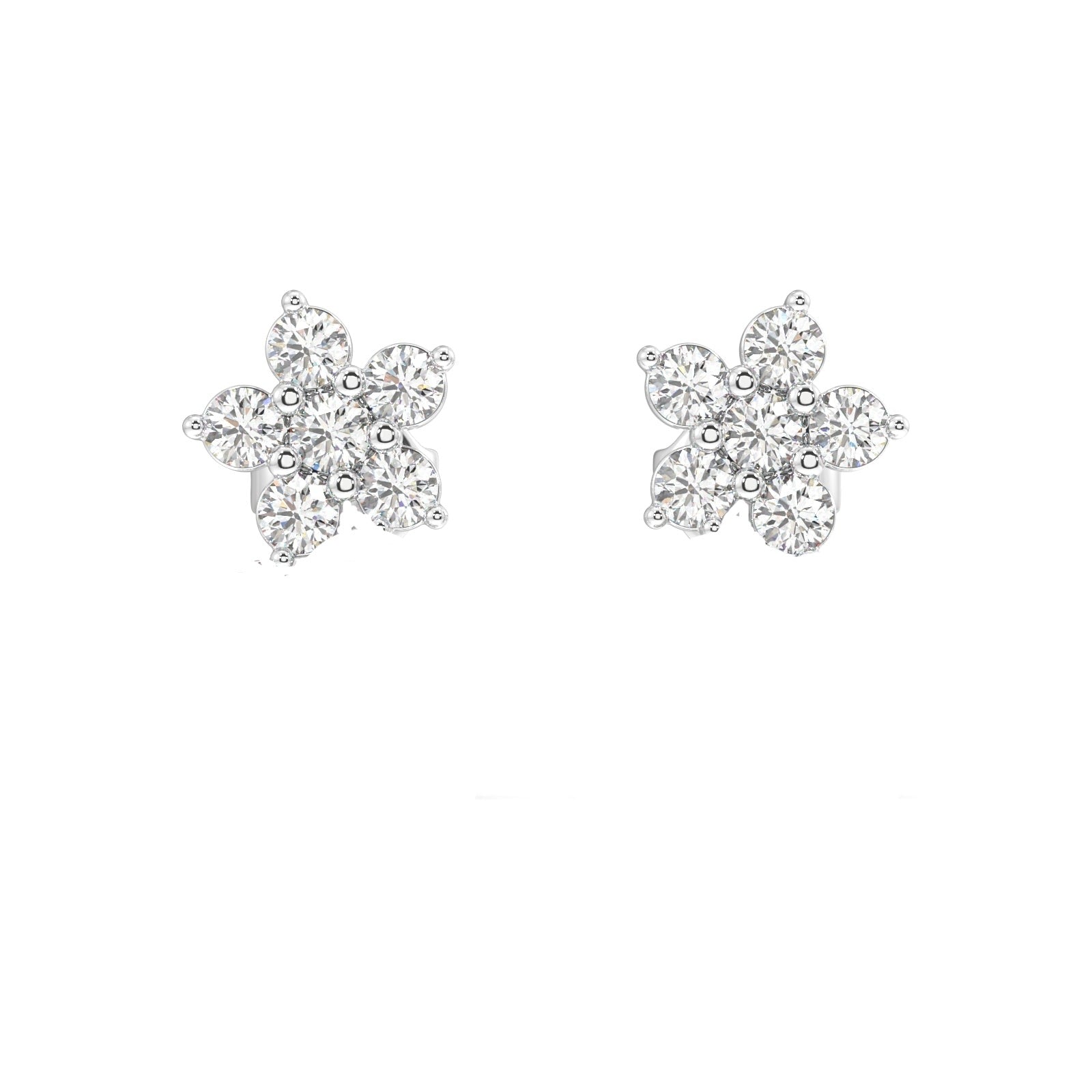 "Front View of Sterling Silver Five-Petal Flower Stud Earrings"