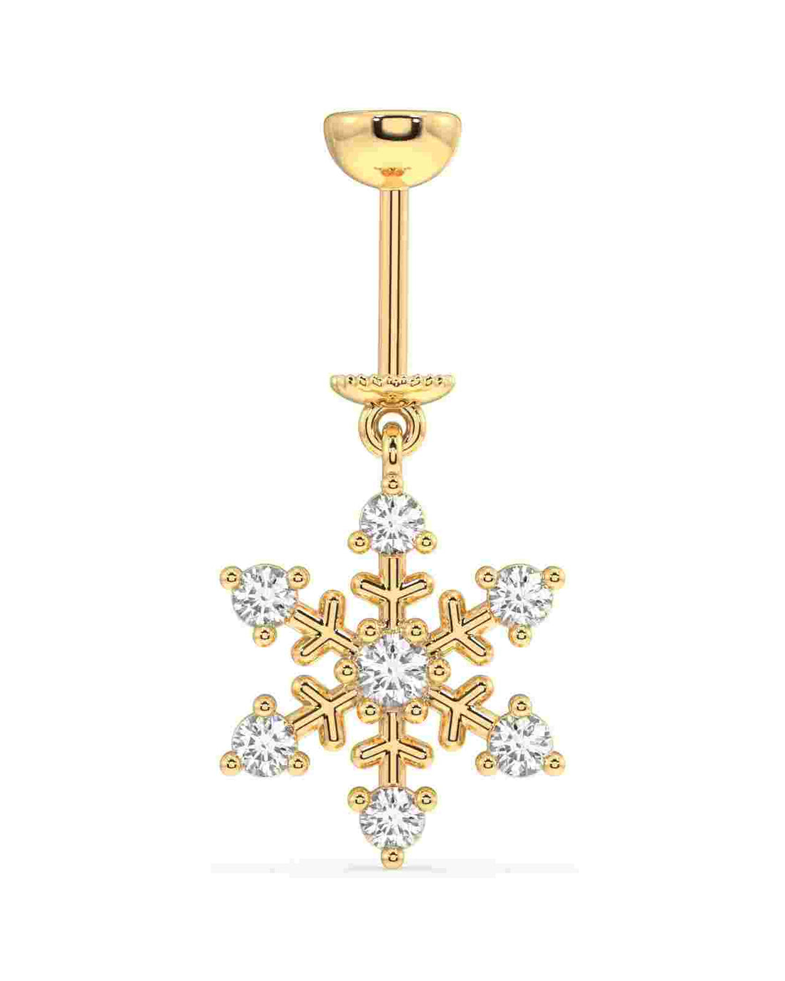 Ice on Ear Snowflake - Helix Earring in gold with crystal accents, featuring a hanging snowflake charm for a wintery look.
