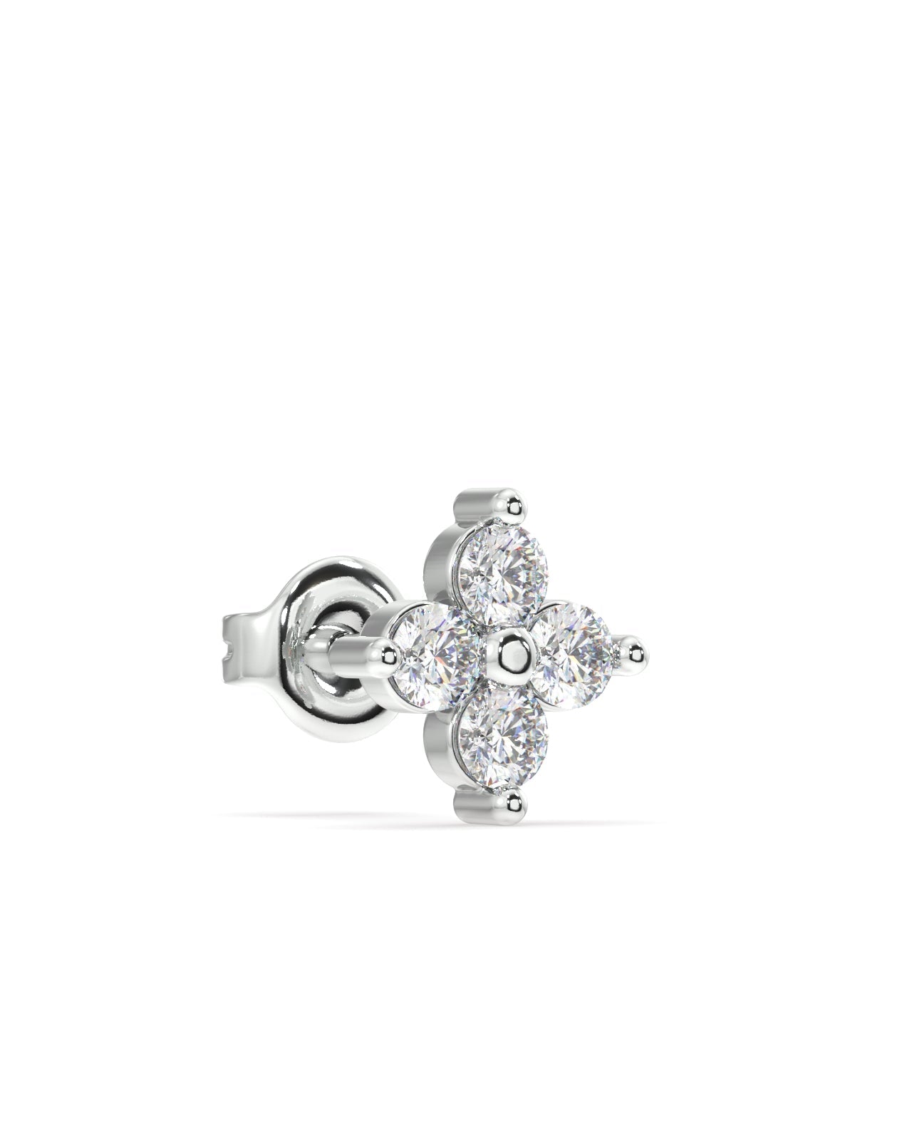 "Side Angle View of Sterling Silver Lotus Flower Stud Earrings - Detailed Elegance"