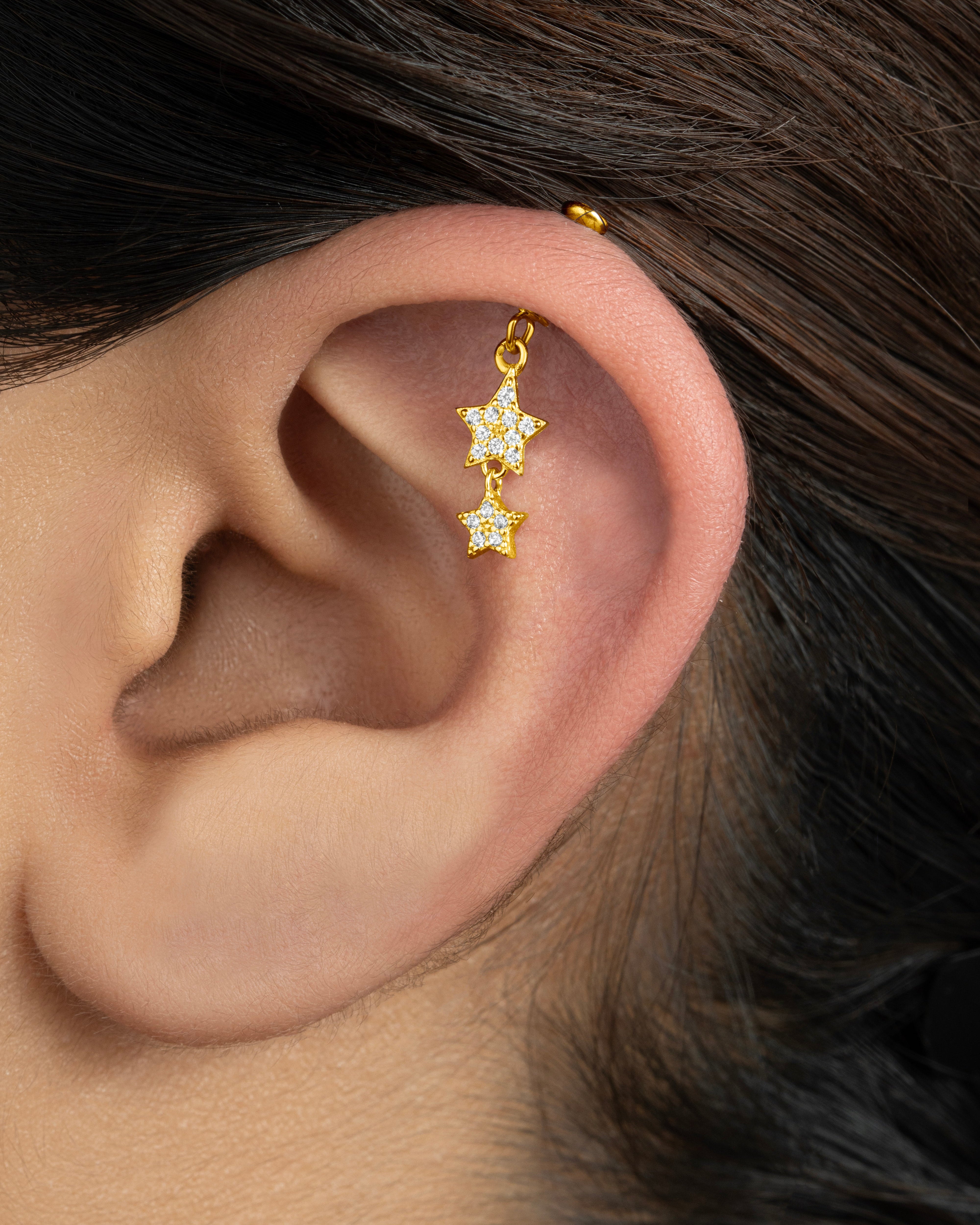 Zirconia Star Droplets - Helix Hanging - 14K Gold Plated