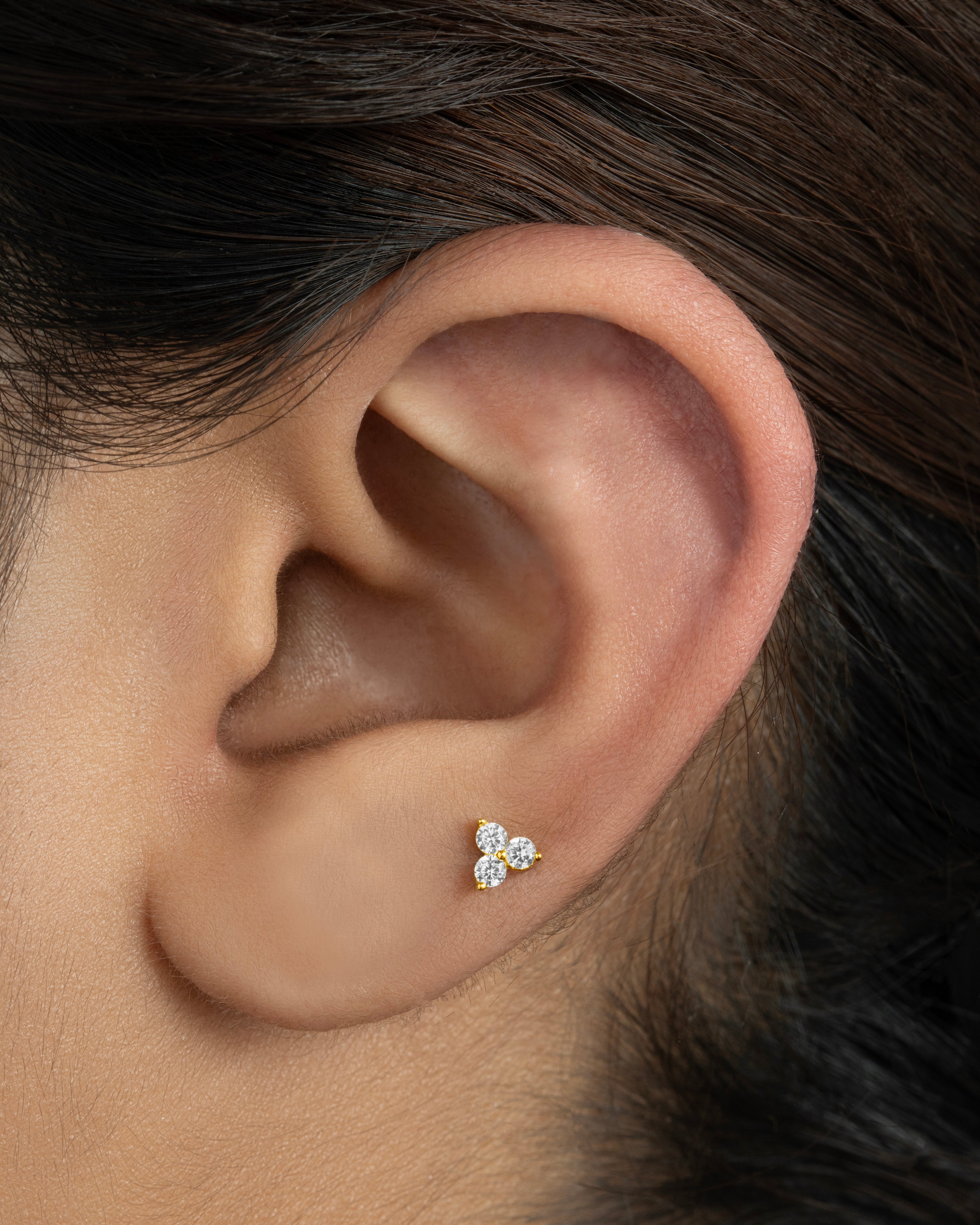 Radiant Tri Zirconia - Flat Back Screw Stud - South Screw - 18K Gold Plated