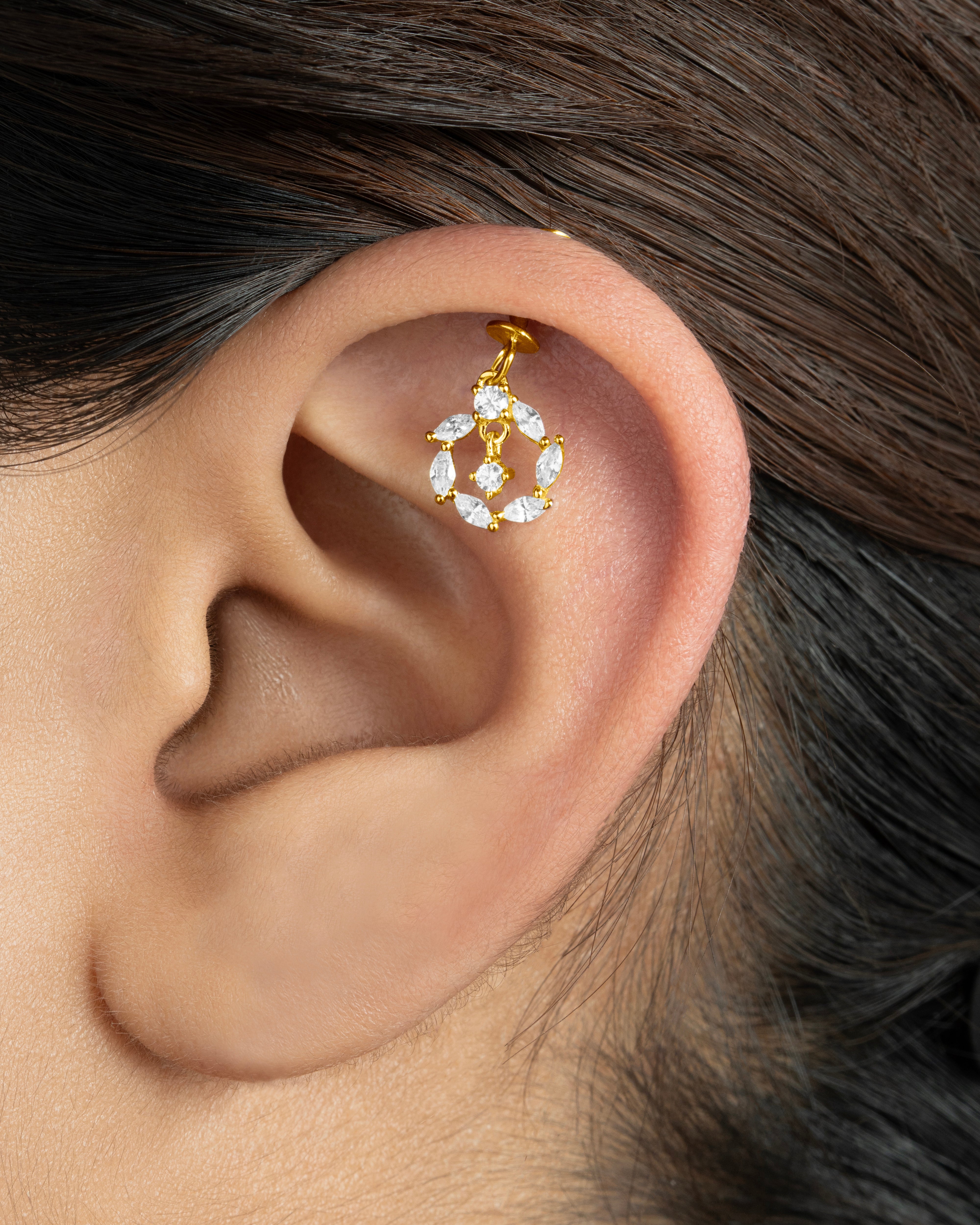 Circle with a drop - Helix Hanging - 14K Gold Plated