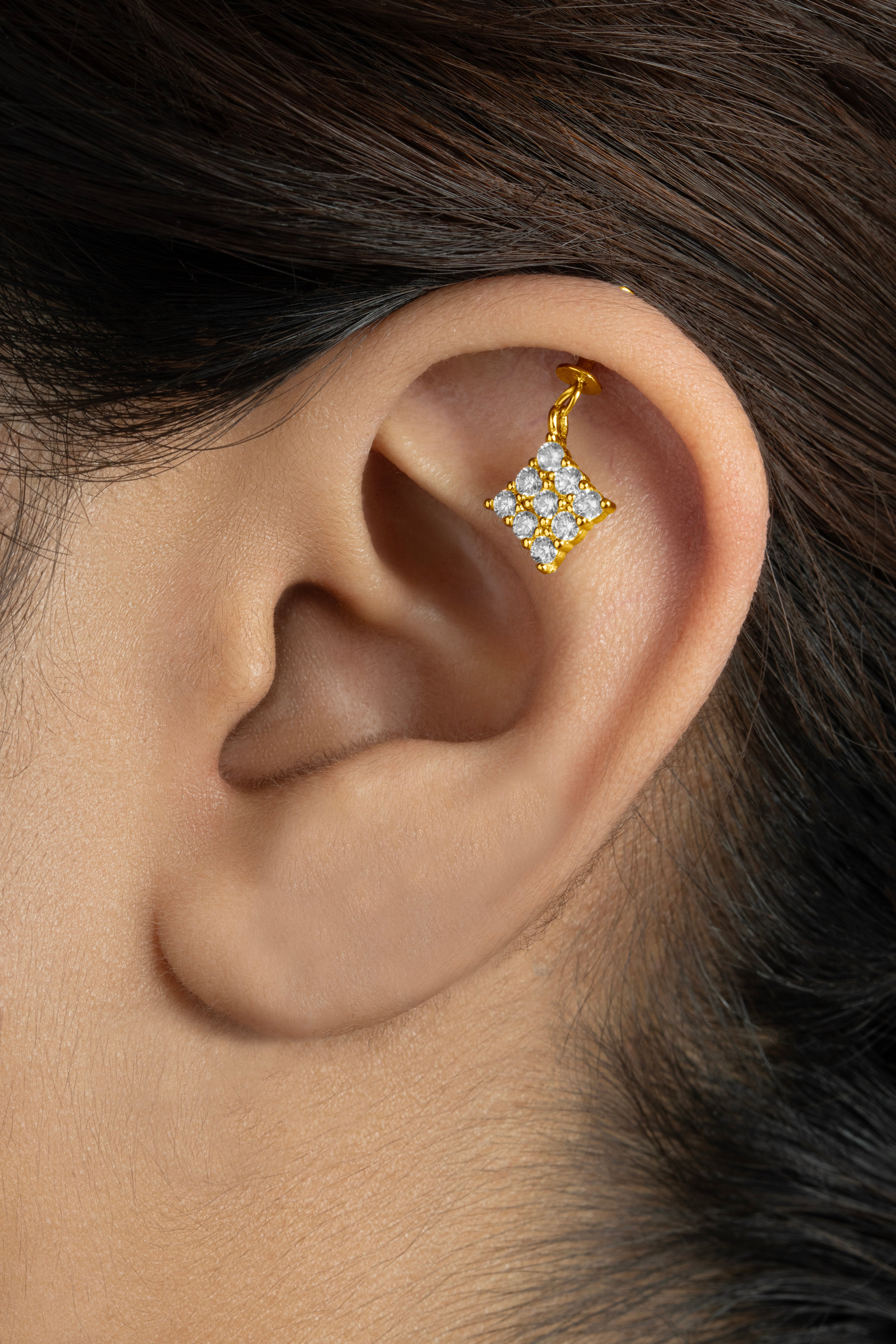 Zirconia Square - Helix Hanging - 14K Gold Plated