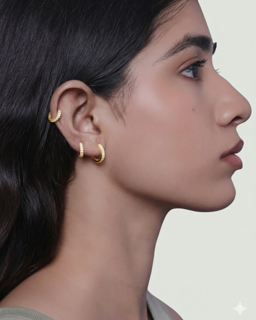 Zirconia Thick Hoops Earrings Multiple Sizes
