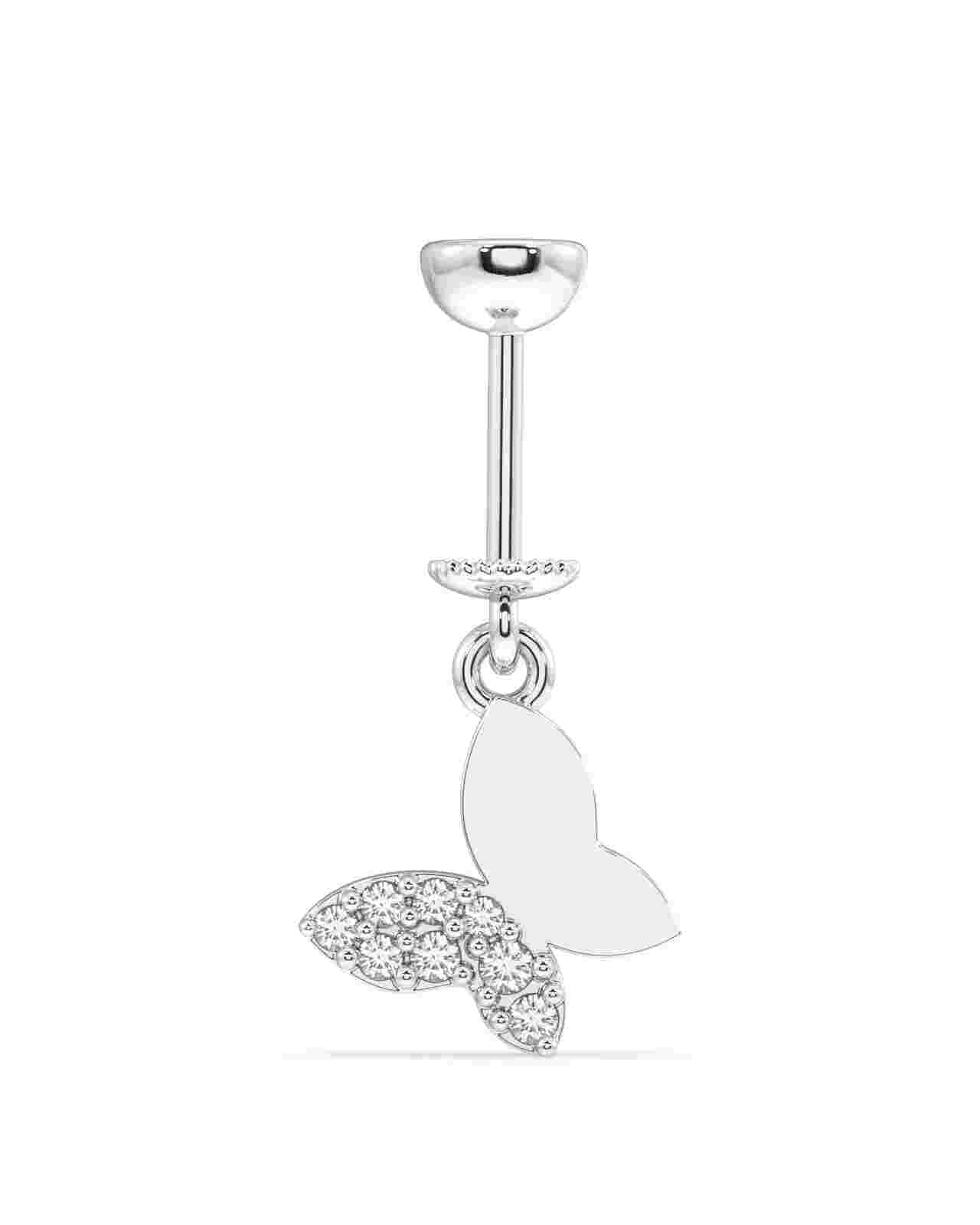 Slanting Butterfly Helix - Sterling Silver Stud features a half-wing butterfly design with pave-set stones, ideal for unique helix piercings.