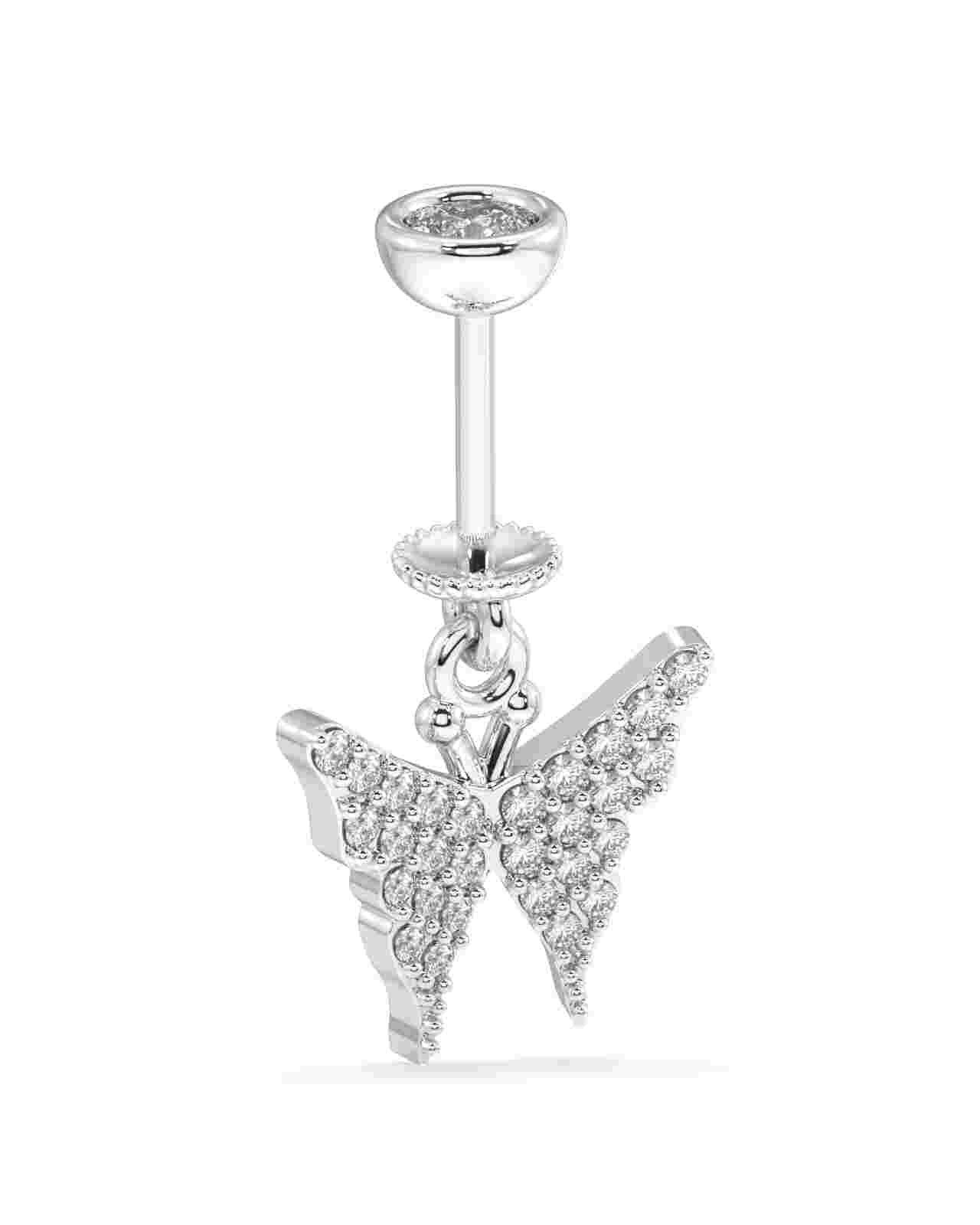 Side view of zircon-paved Pointed Butterfly Helix Earrings showcasing intricate wing texture and premium sterling silver finish.