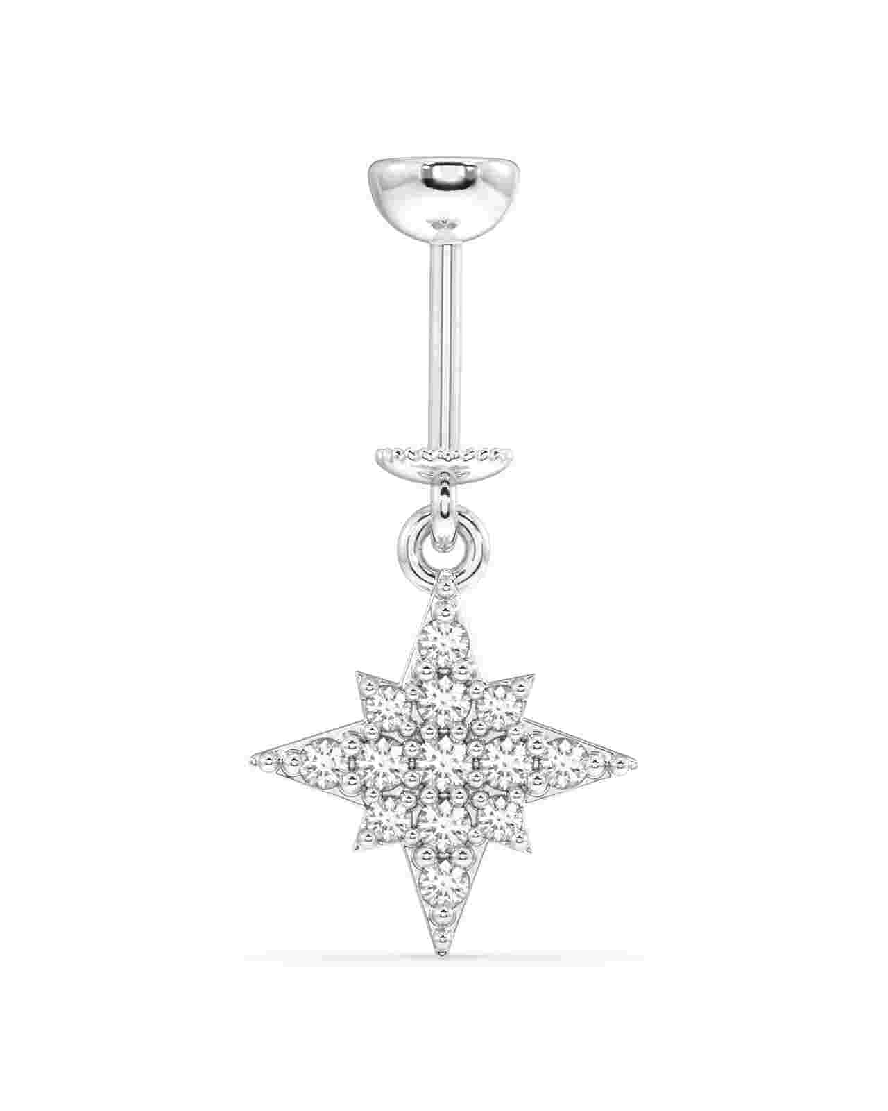 Zircon Helix Piercing - Star Hanging in sterling silver with a sparkling eight-pointed star charm, ideal for minimal and elegant ear styling.