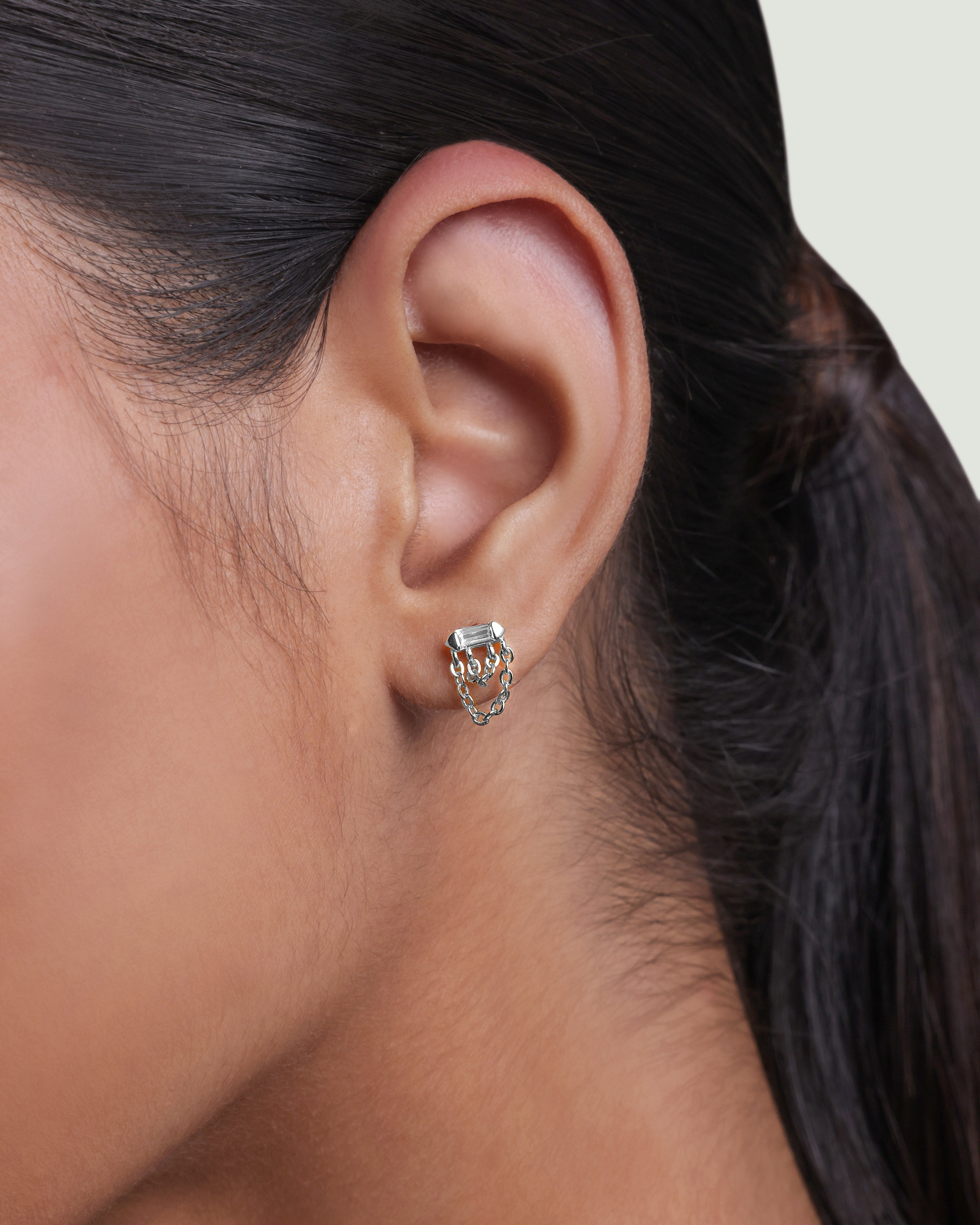 Double Chain Baguette Stud Earring