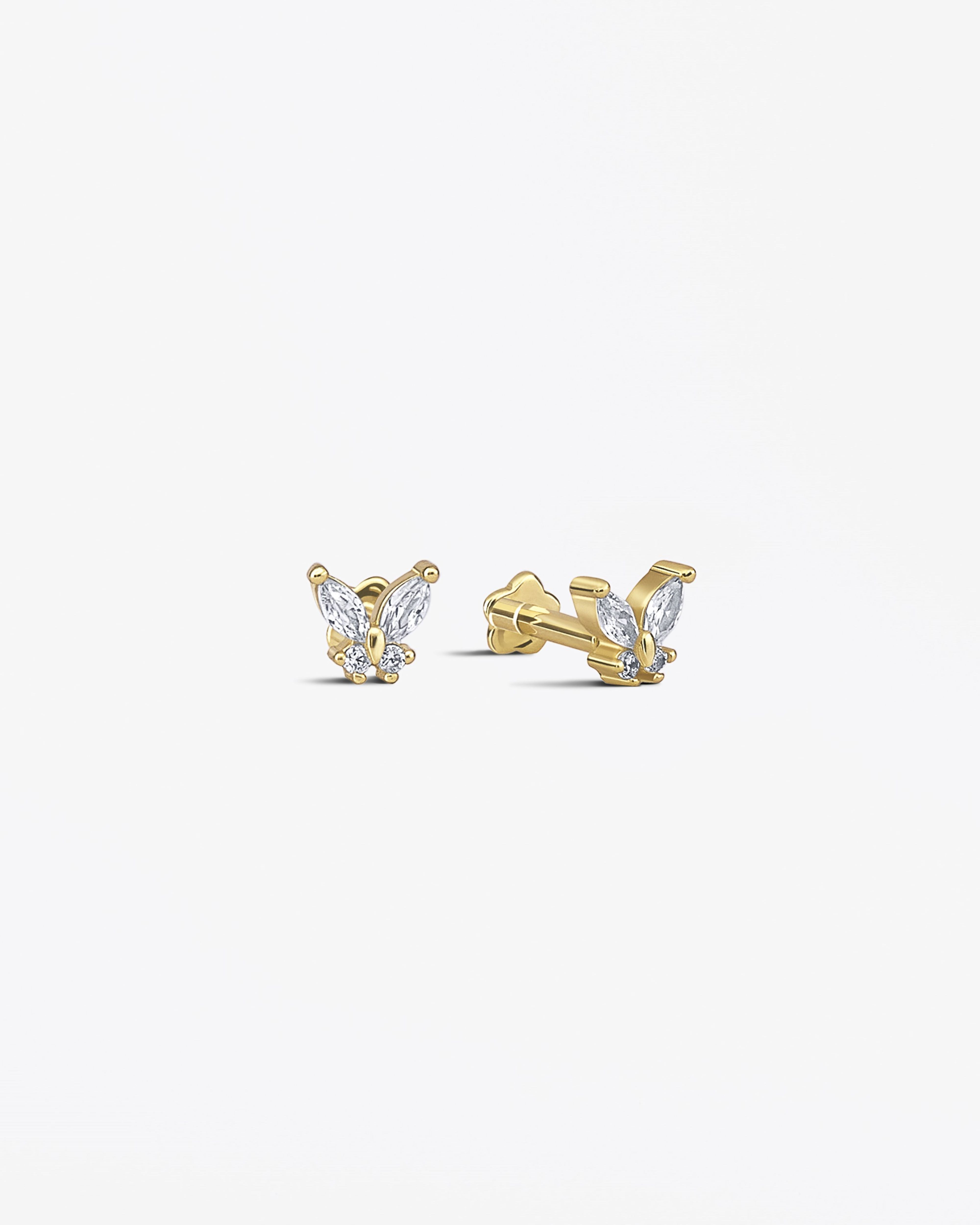 Radiant Butterfly Flat Back Screw Stud Earrings