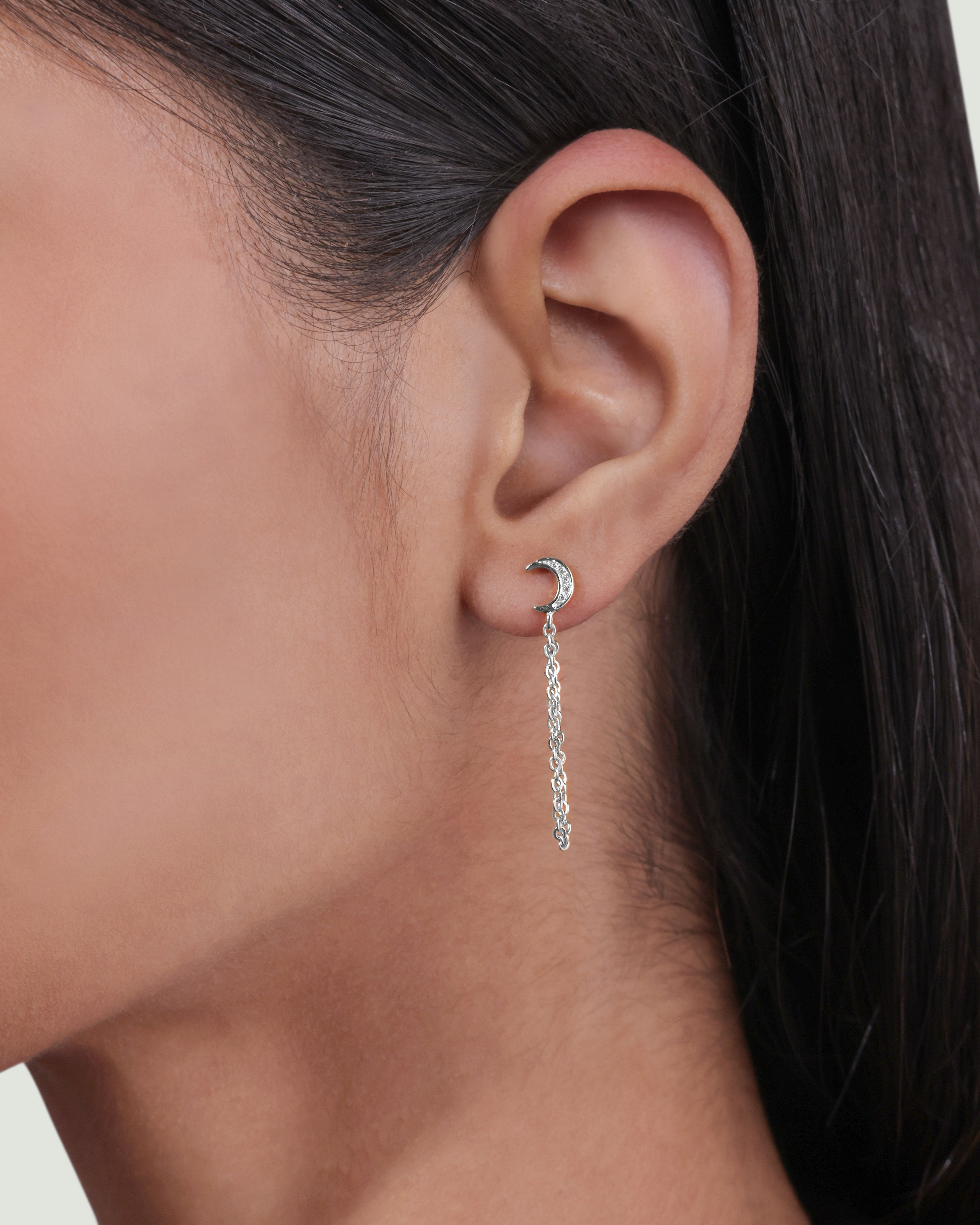 Crescent Moon Dangler Chain  Earrings