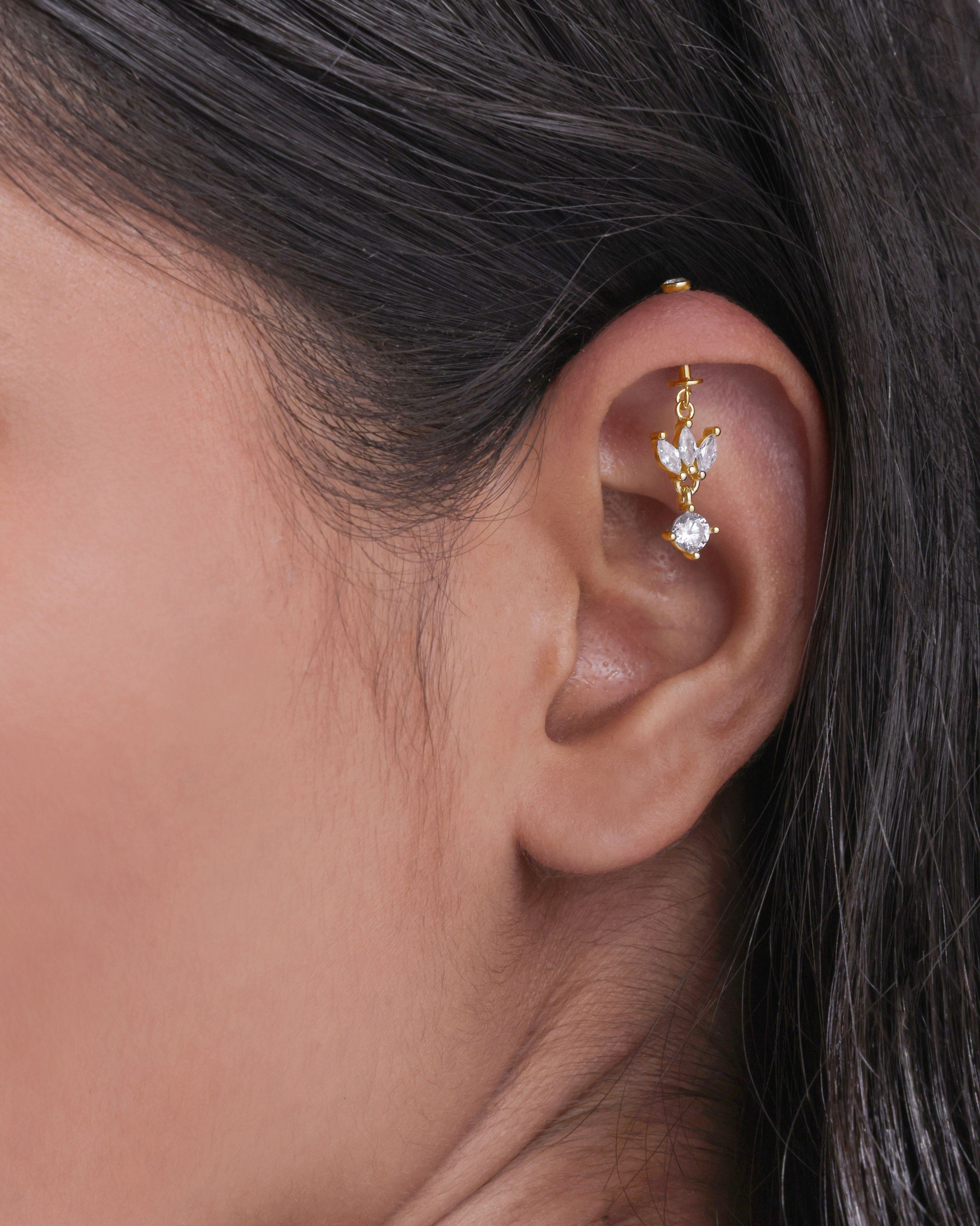 Lotus with a zircon stone drop - screw Helix Hanging