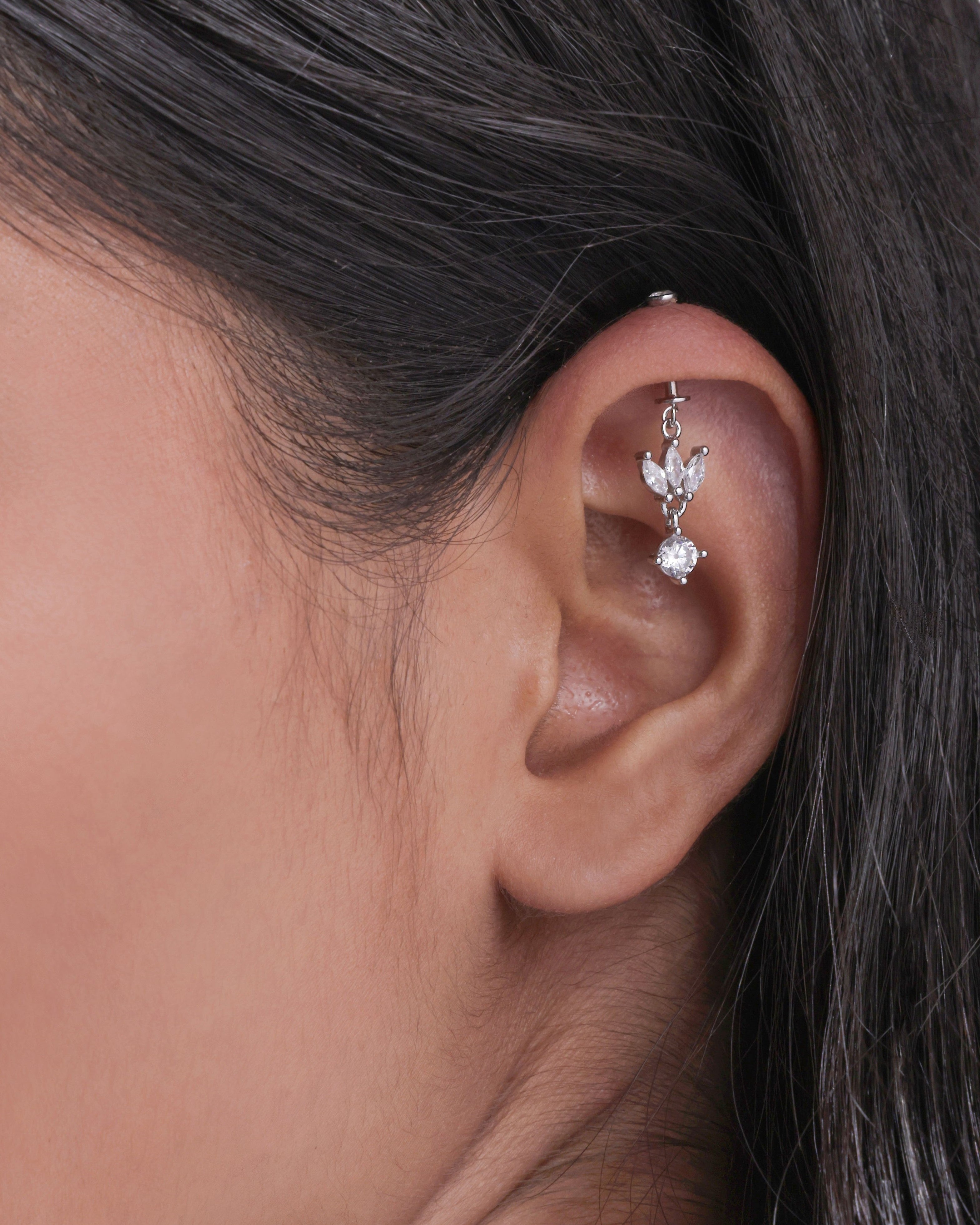 Lotus with a zircon stone drop - screw Helix Hanging