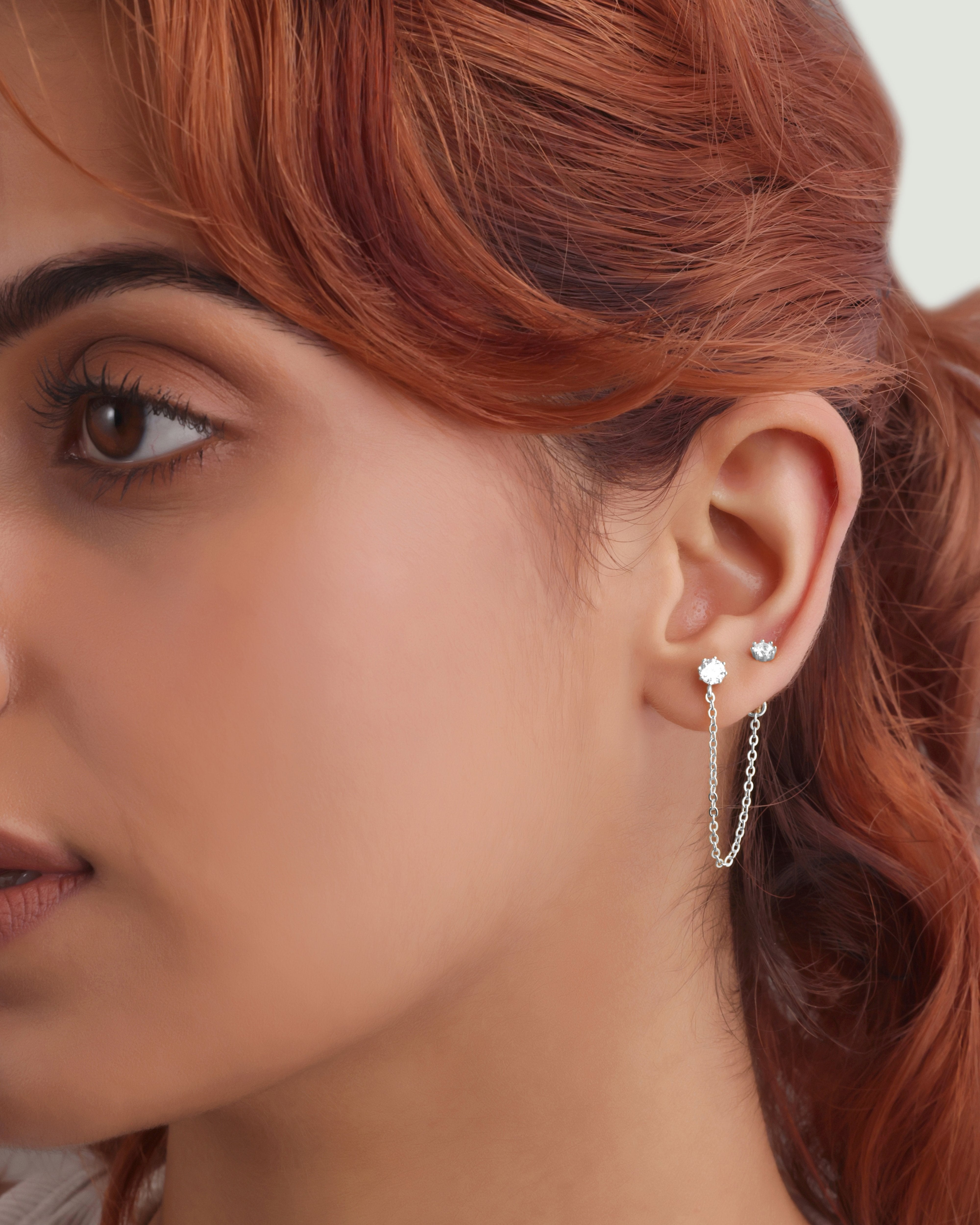 Double stone Chain connector earring pair