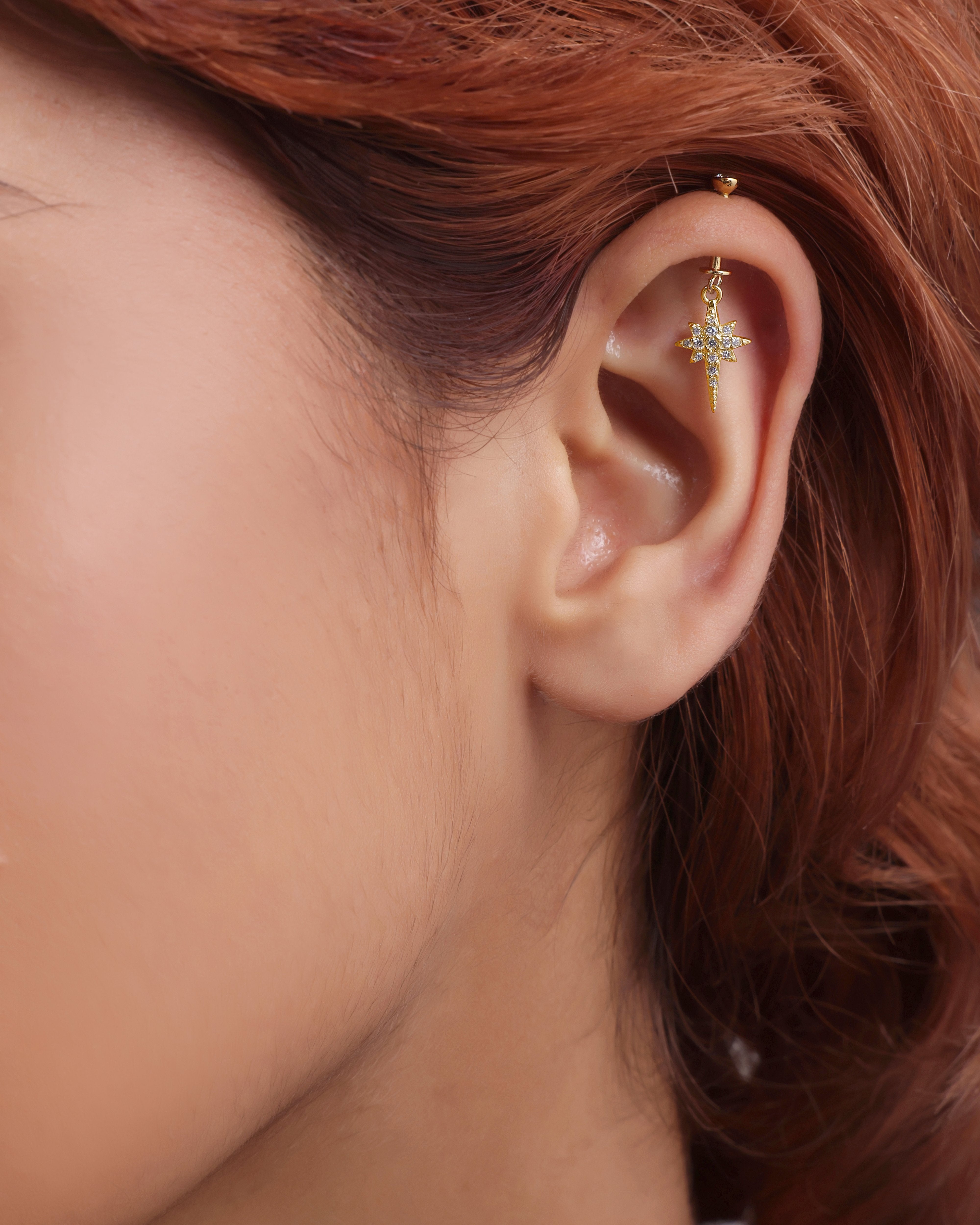 Elongated star -  Helix hanging earring
