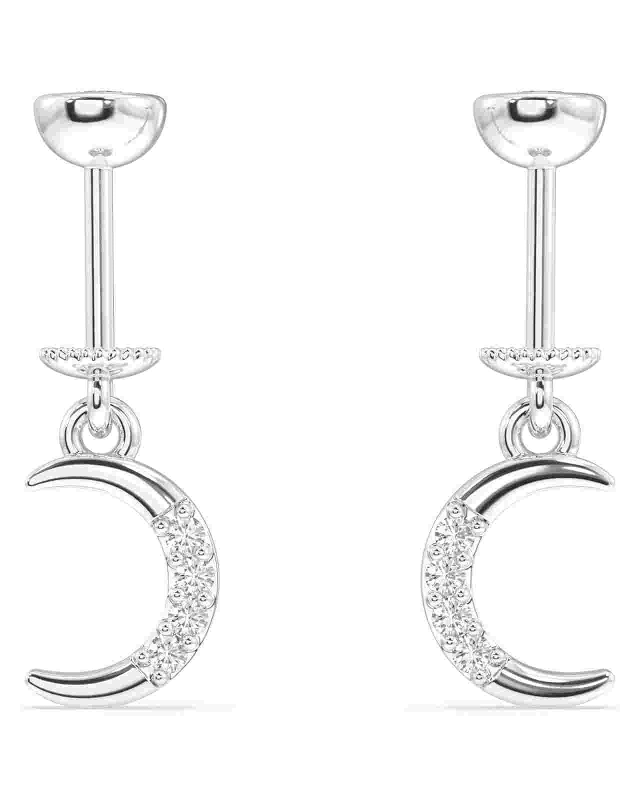 Crescent Moon With Zirconia Helix Hanging Earrings