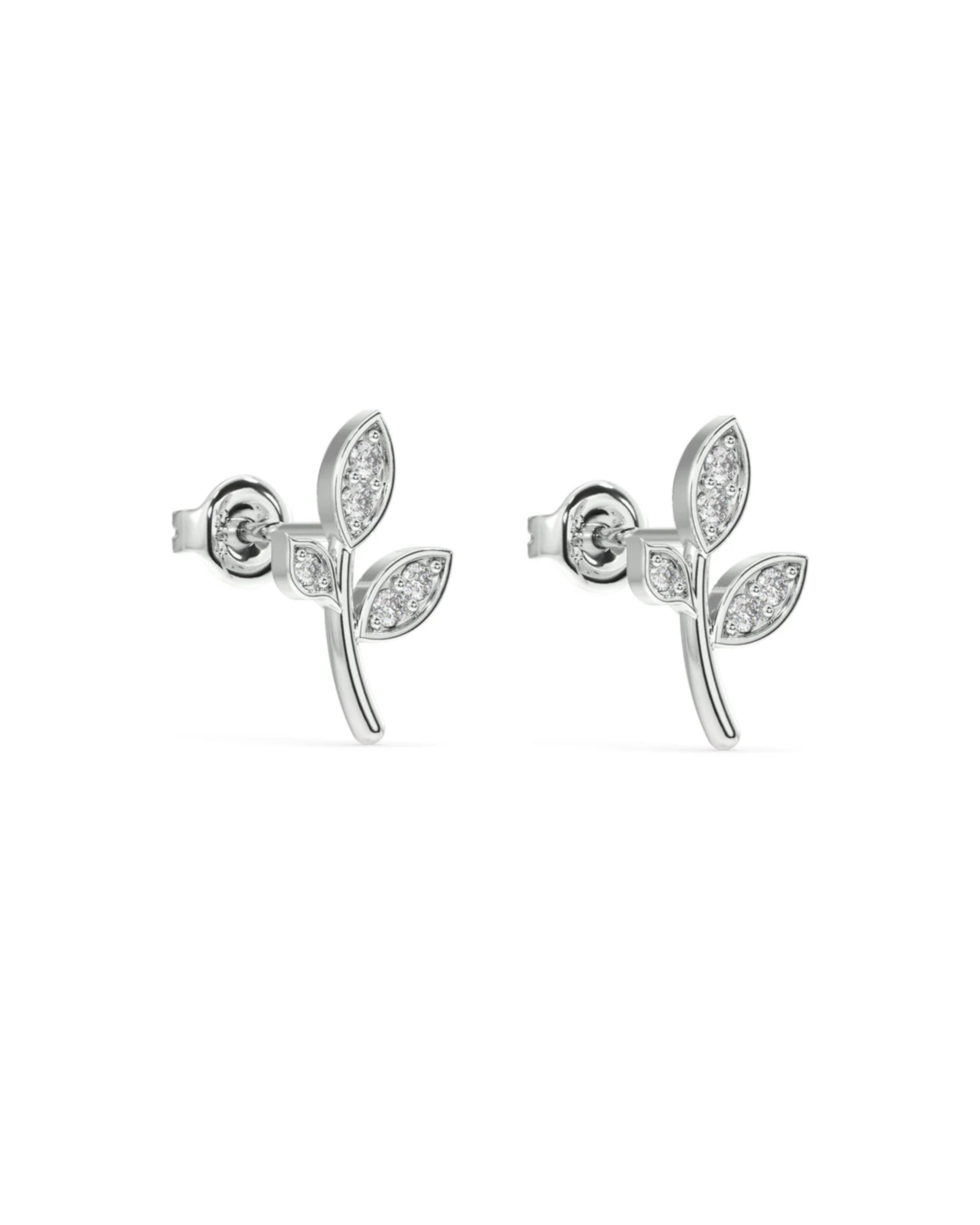 Minimal Cubic Zirconia Paved Leaf Stud Earrings