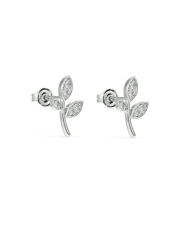 Minimal Cubic Zirconia Paved Leaf Stud Earrings