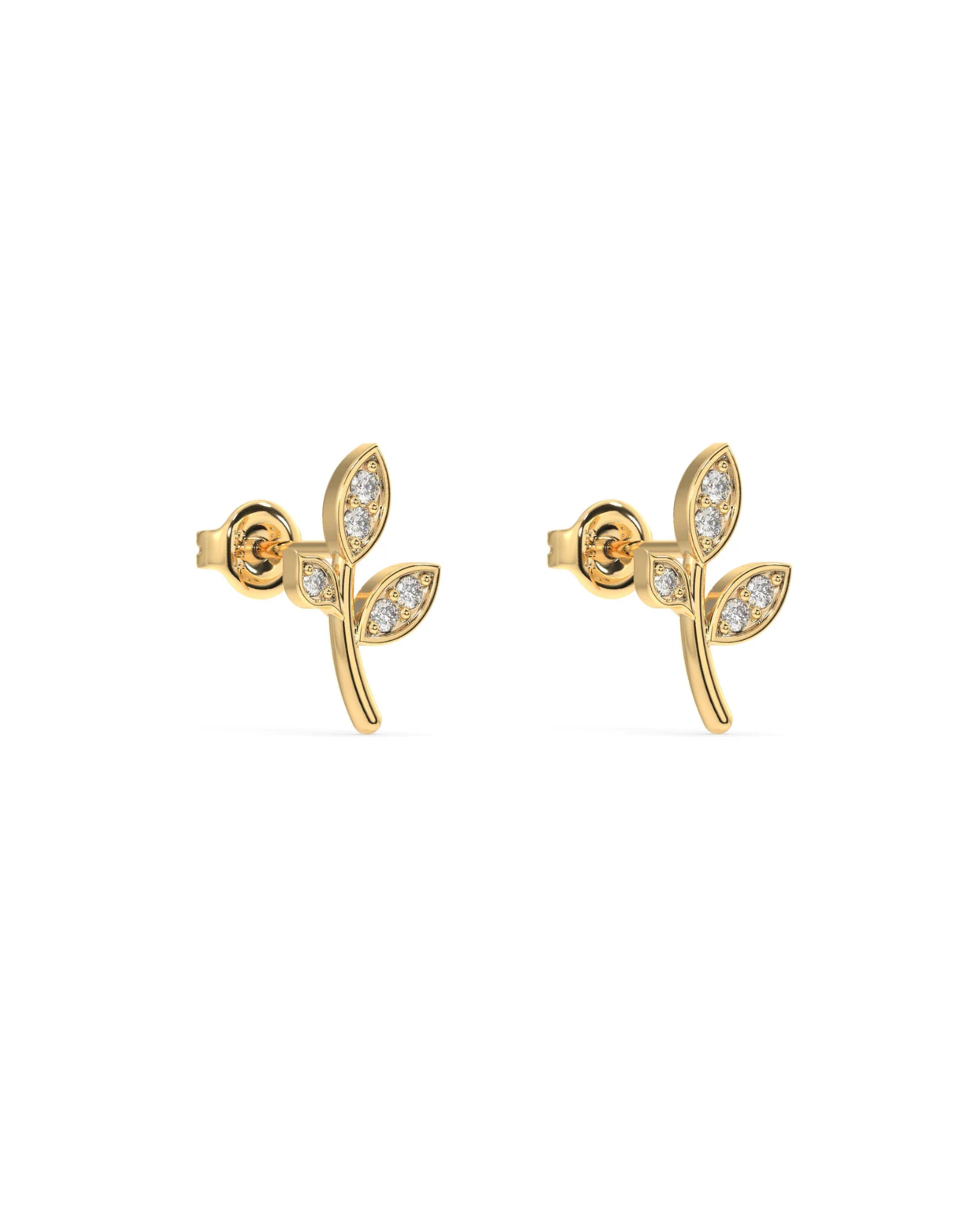 Minimal Cubic Zirconia Paved Leaf Stud Earrings