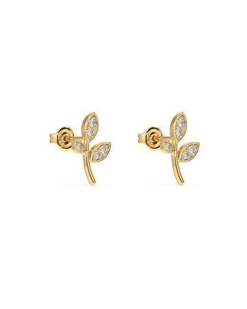 Minimal Cubic Zirconia Paved Leaf Stud Earrings