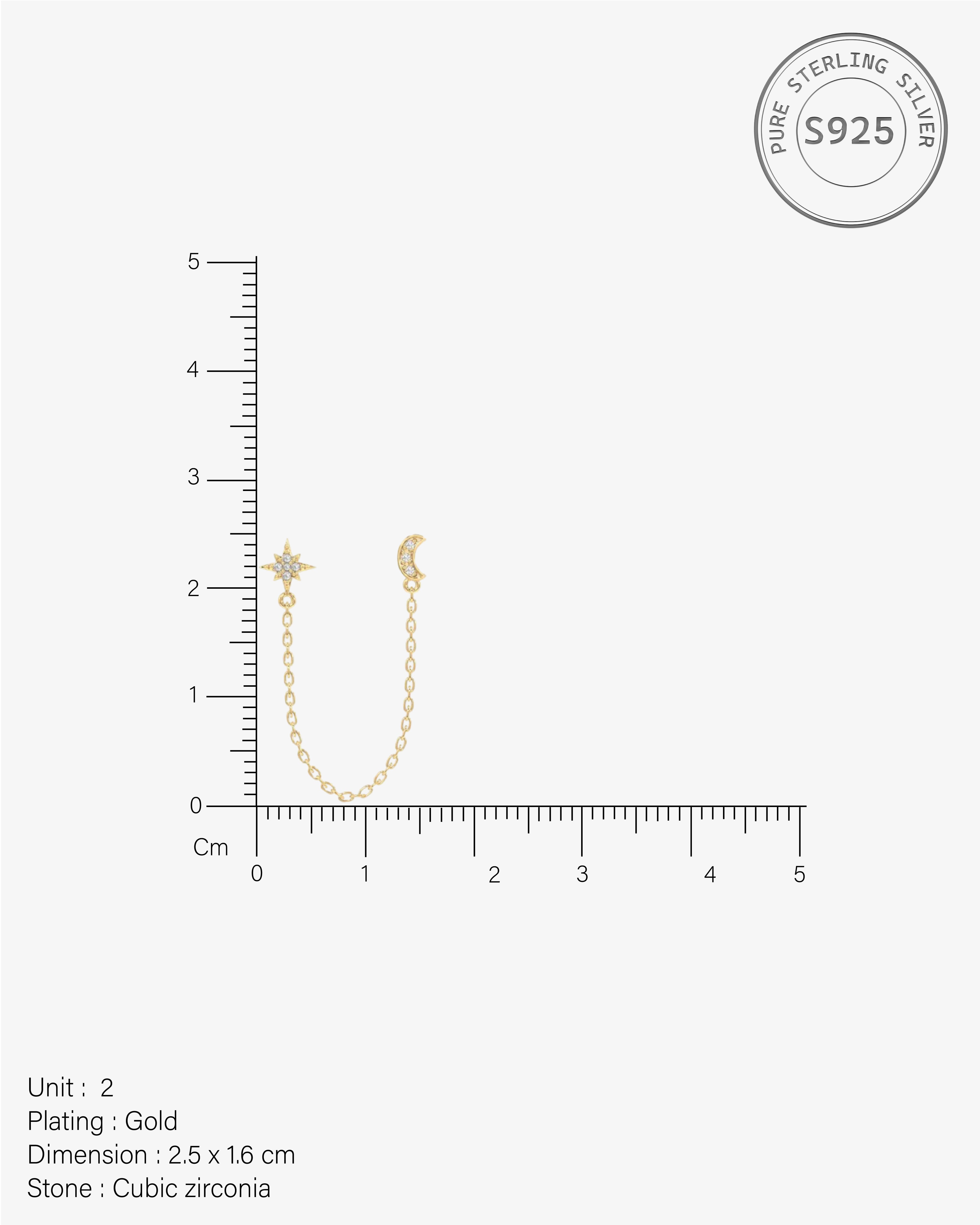 Moon Star Zirconia Connector Chain Earrings