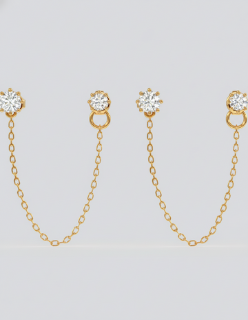 Single Solitaire 3 In 1 Connector Chain Earrings