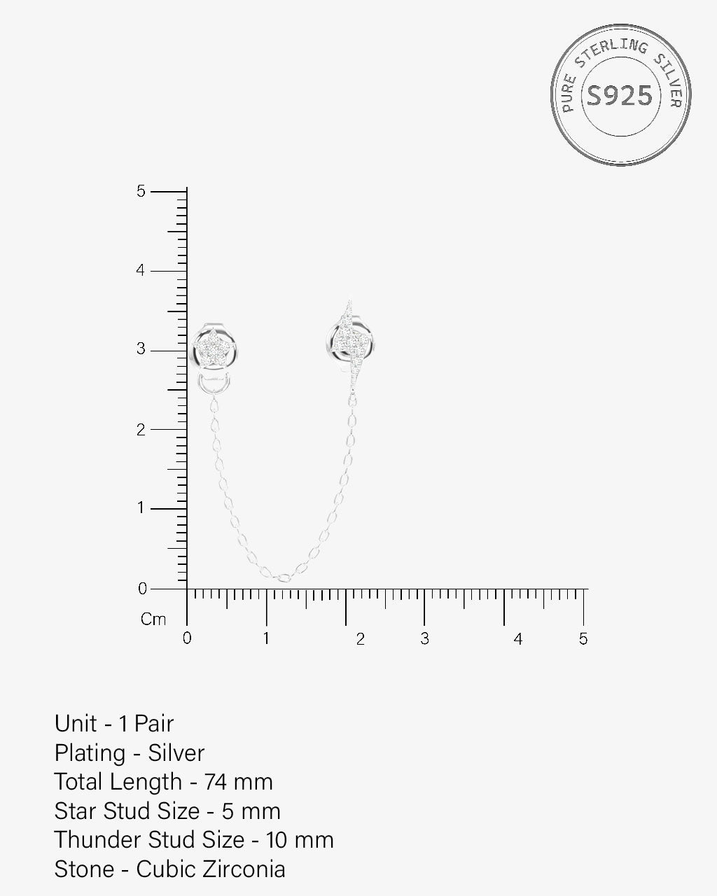 Star And Thunder Connector Stud Chain Earrings