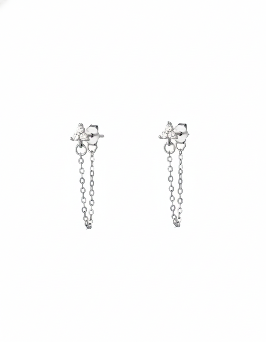 Tri Flower Dangler Chain Earrings
