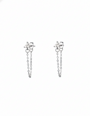 Tri Flower Dangler Chain Earrings