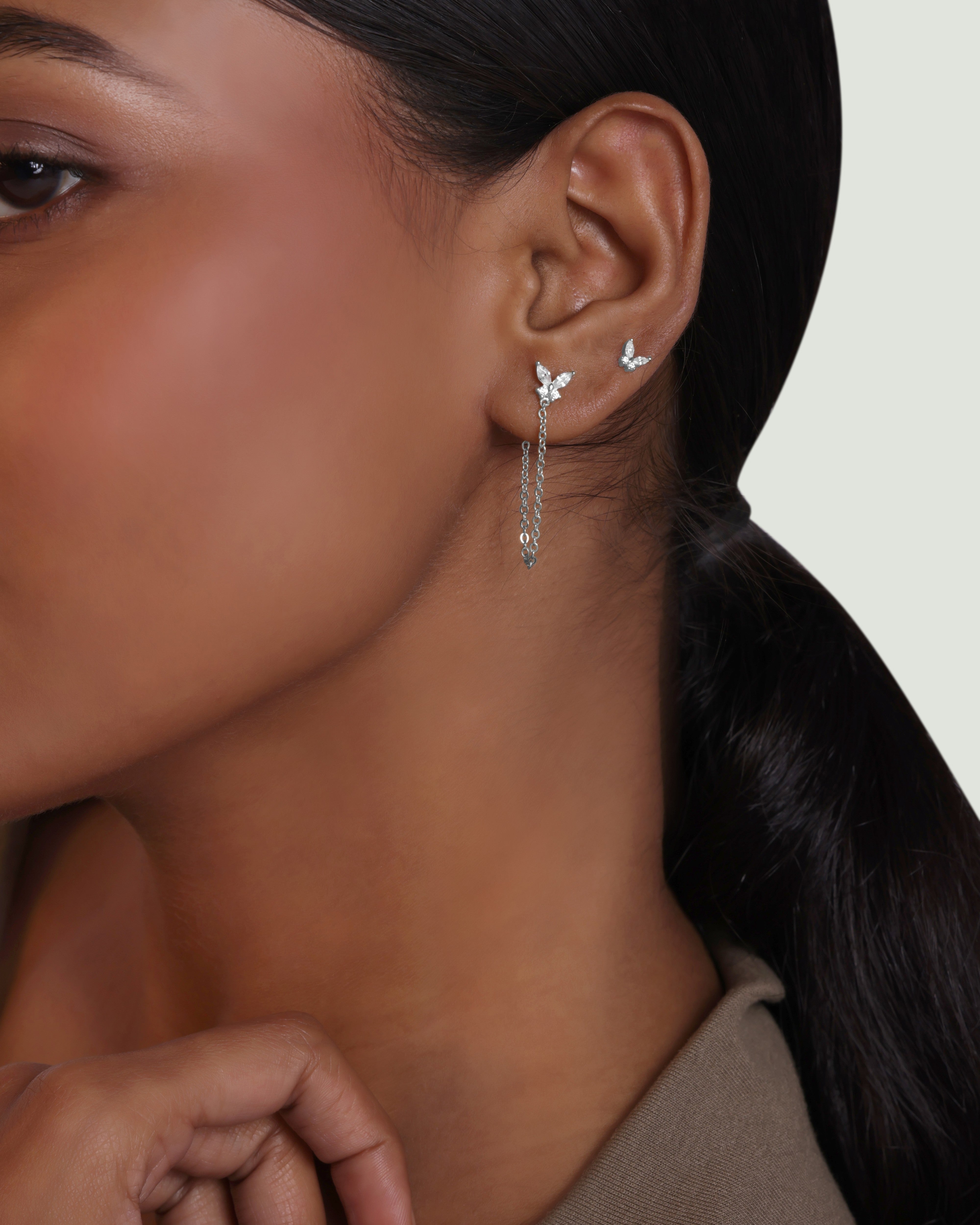 Rhodium Butterfly 3 in 1 Connector Earrings - 92.5 Silver