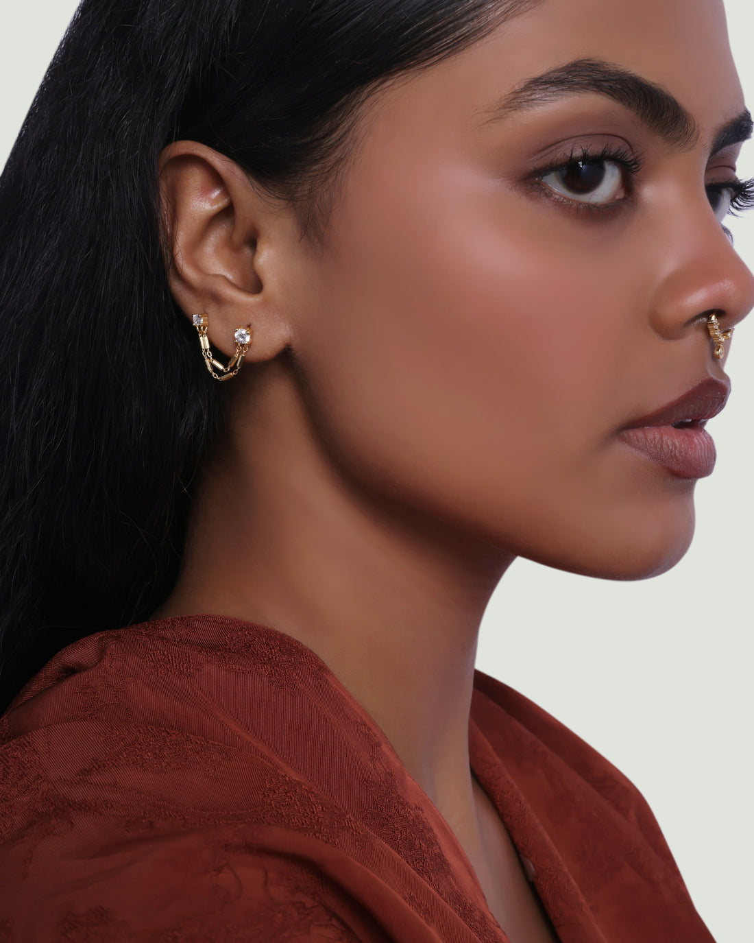 Long Tail Two Stone Chain Connector Earrings