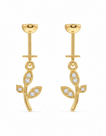 Zirconia Curve Leaf Charm Helix Hanging Earrings