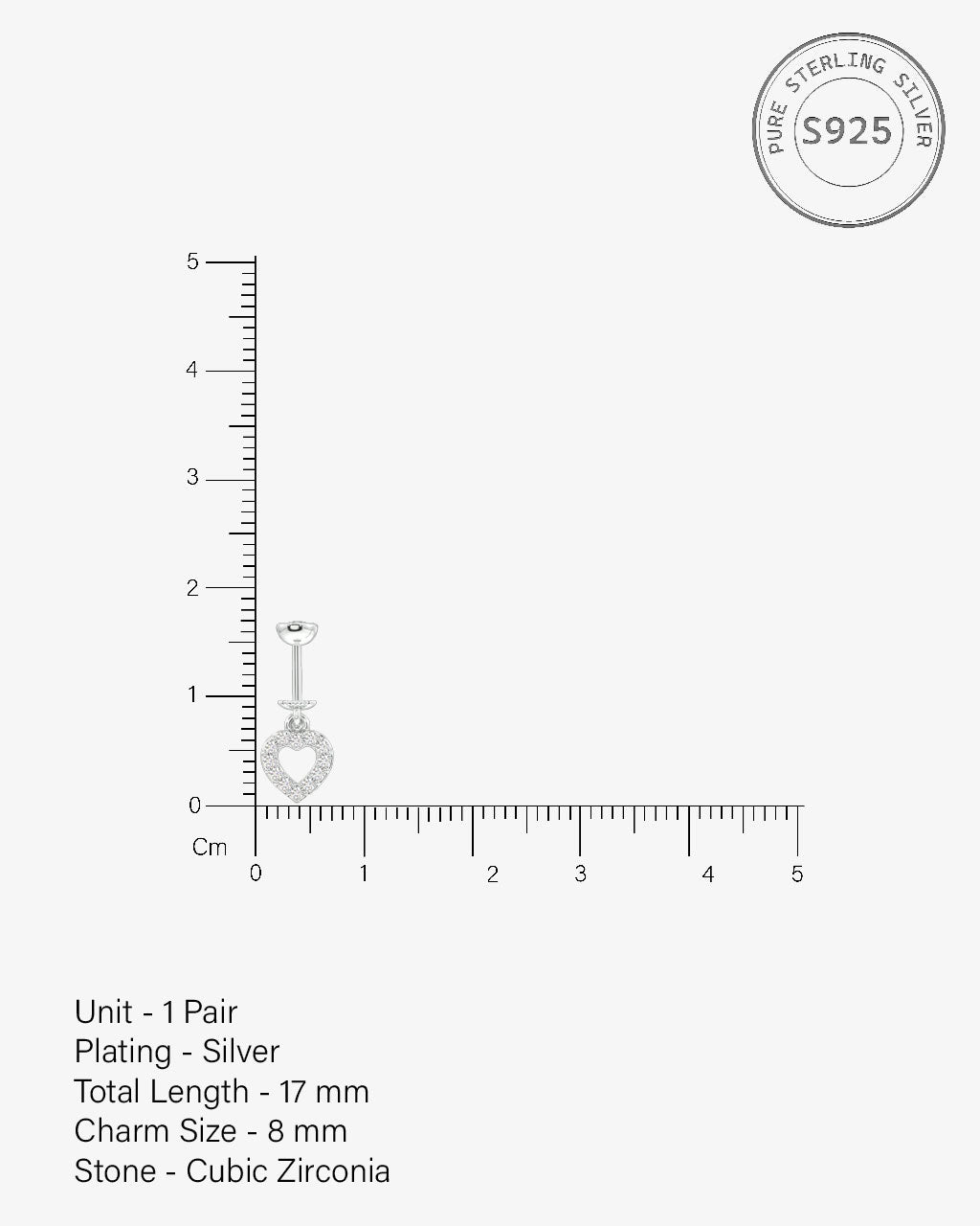 Zirconia Hollow Heart Helix Hanging Earrings