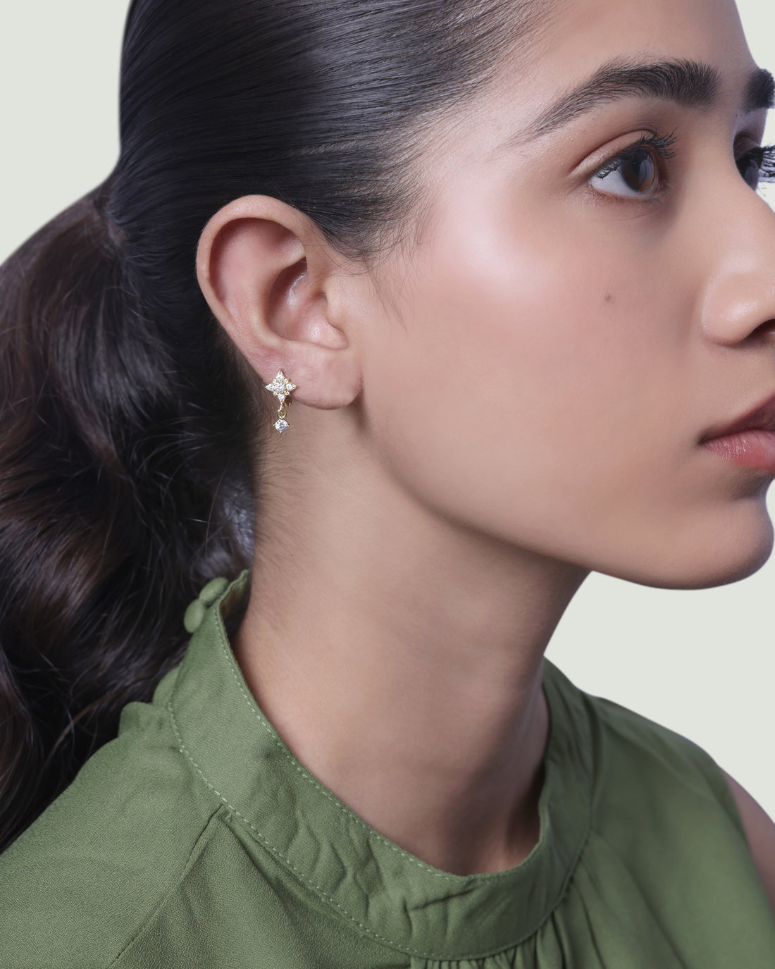 Star Stone Huggie Drop Hoop Earrings