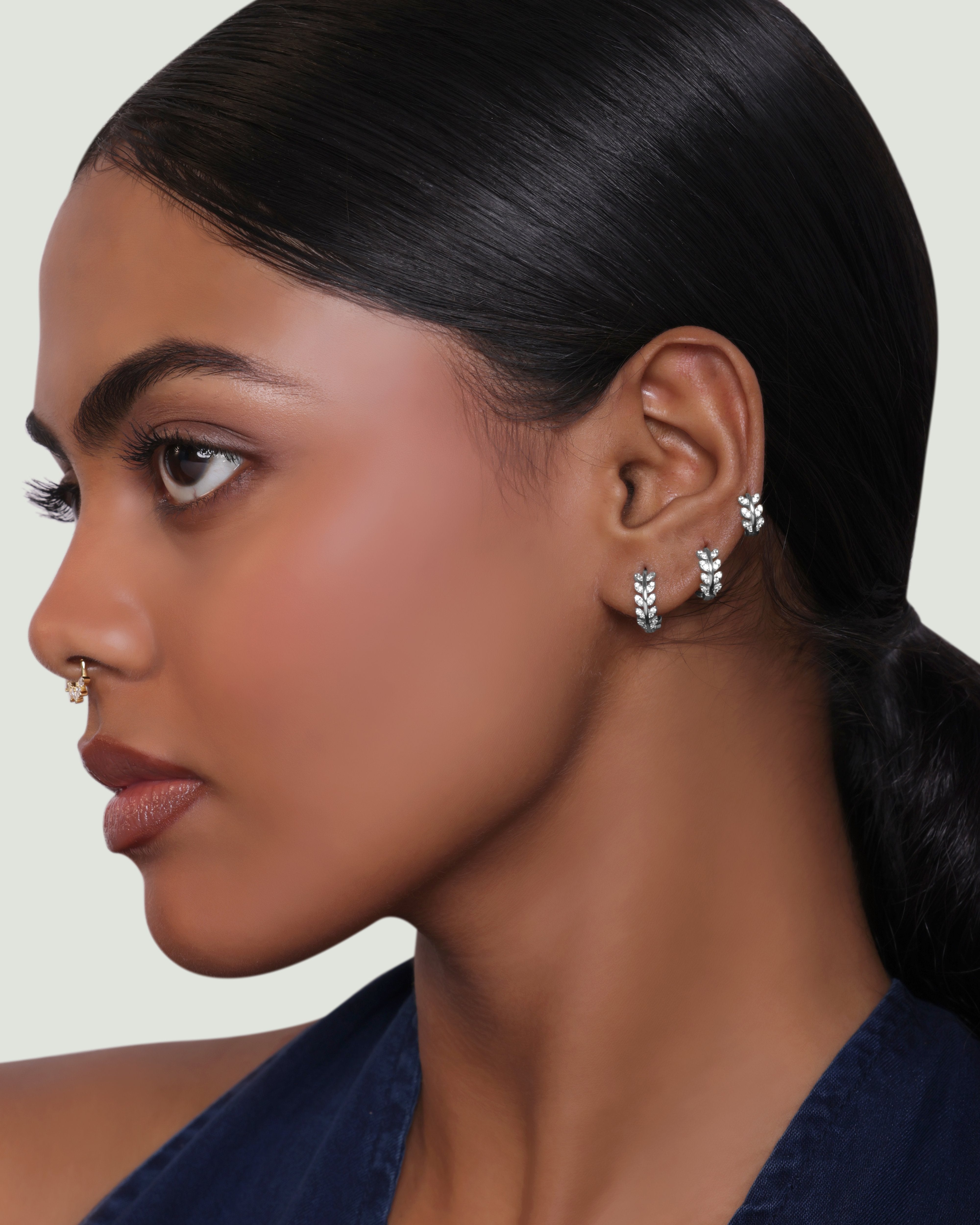 Zirconia Leaf Hoops Multiple Sizes Hoop Earrings