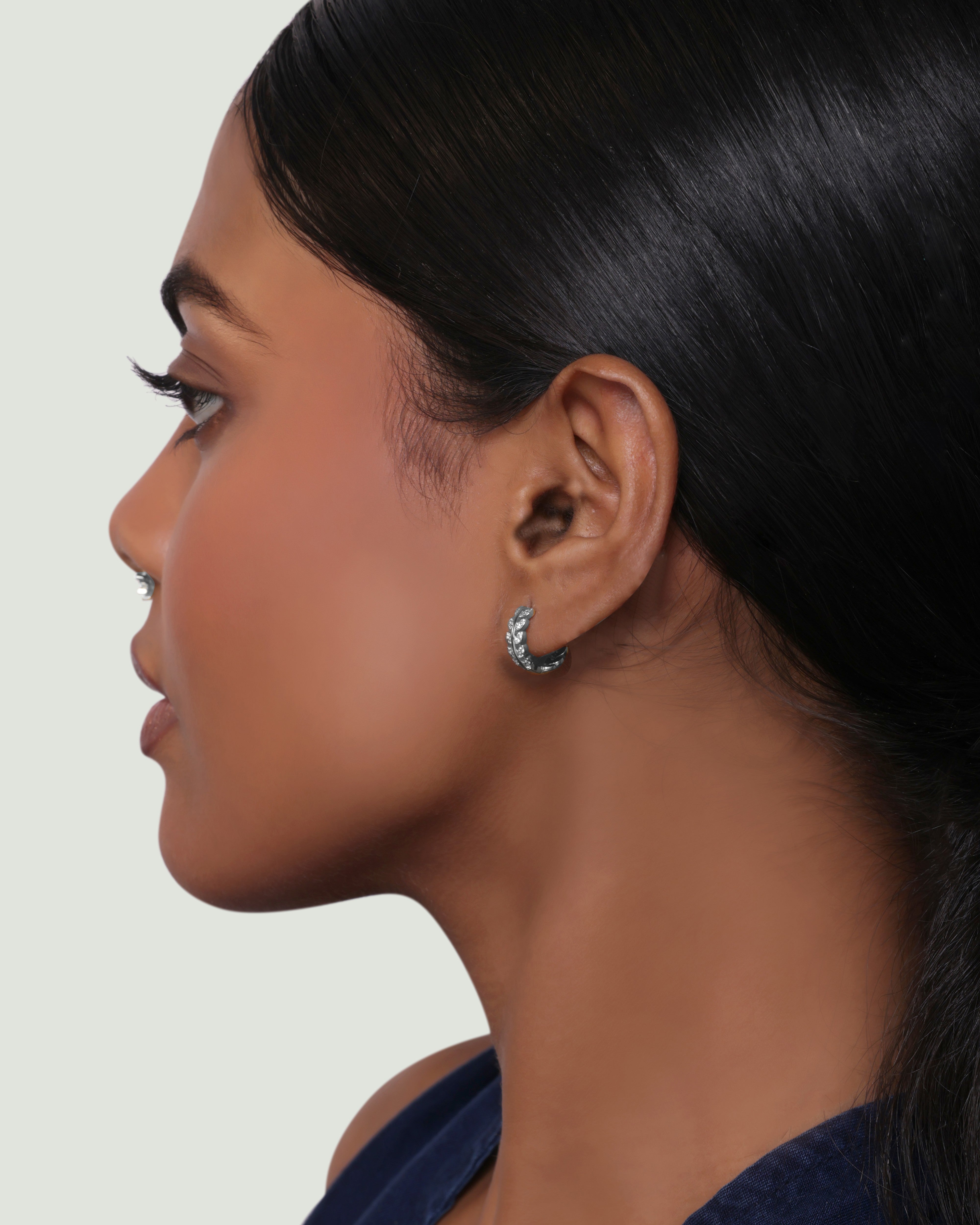 Zirconia Leaf Hoops Earrings - 10MM
