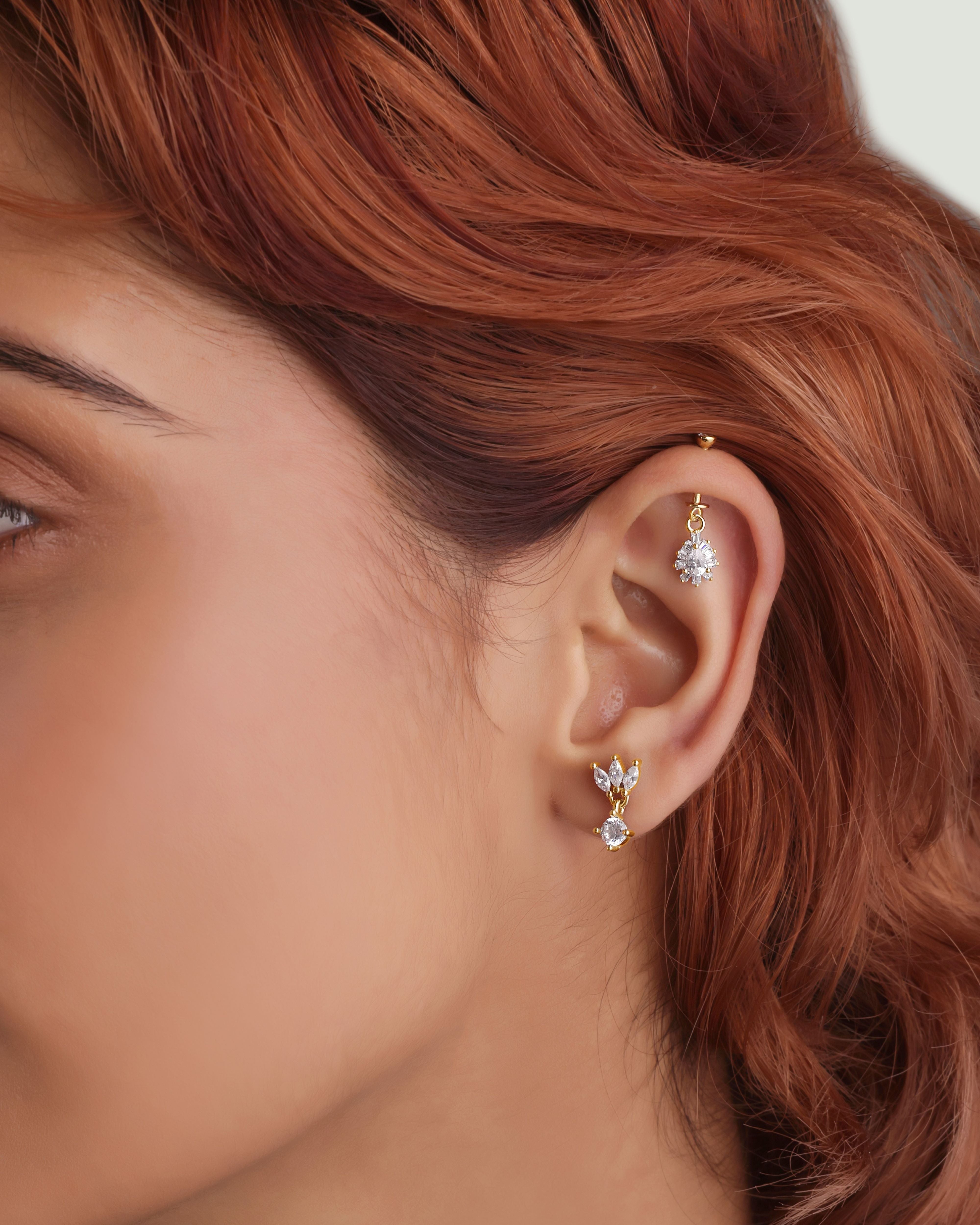 Baguette Lotus With A Zircon Stud Earrings