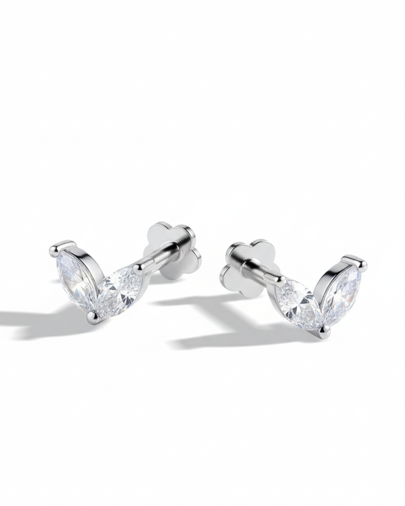 Twin Petals Flat Back Screw Stud Earrings