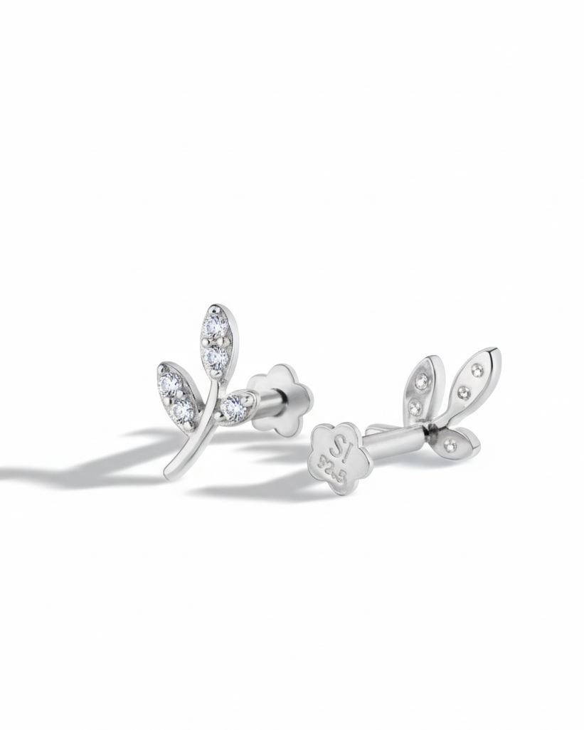 Curvy Leaf Flat Back Screw Stud Earrings